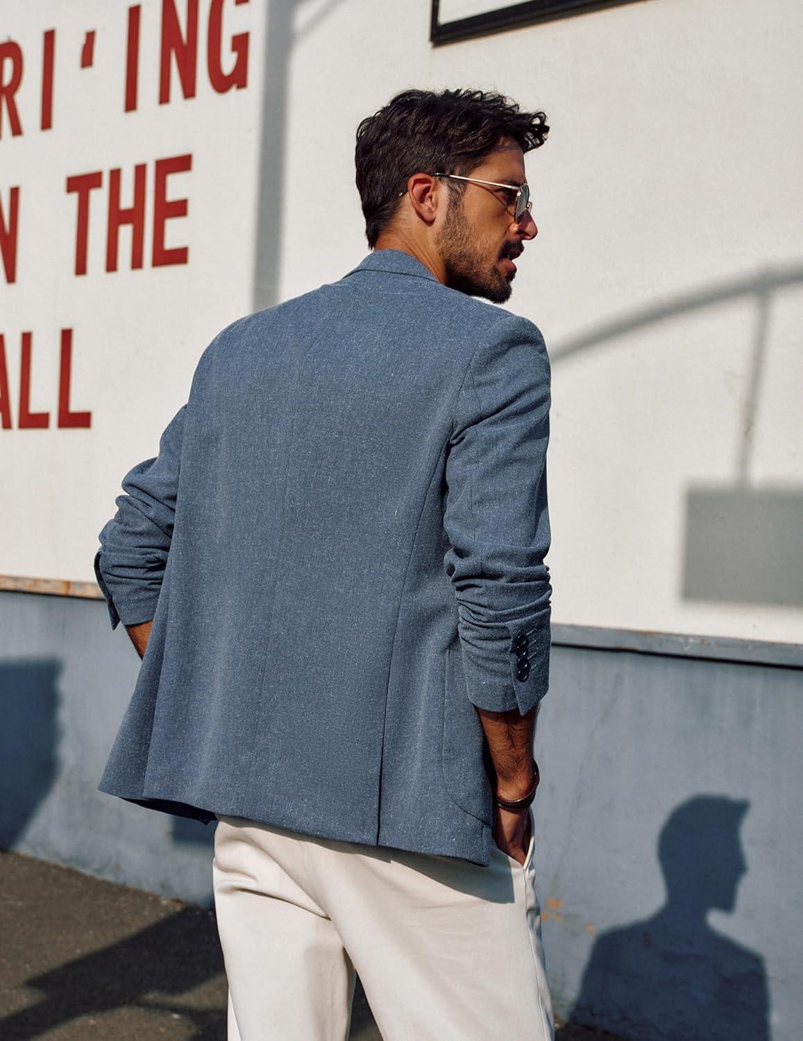 imagePJ PAUL JONES Mens Blazer Casual Sport Coats Lightweight One Button Suit Jacket for SummerDenim Blue