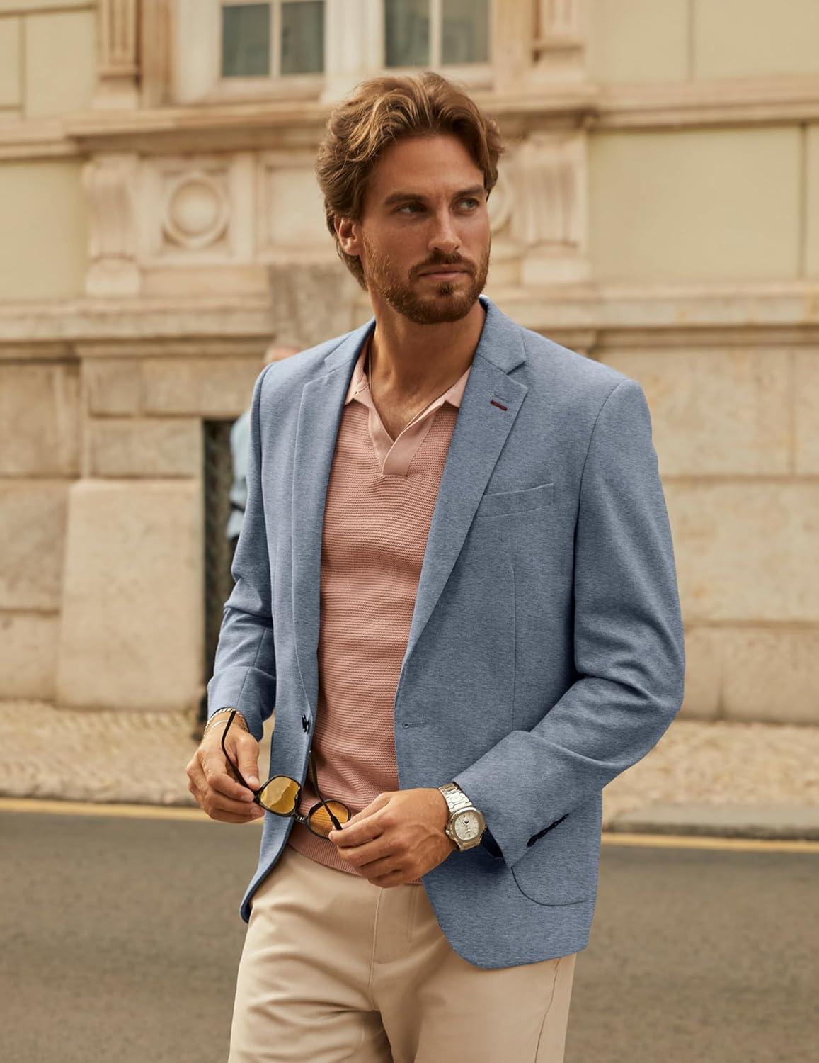 imagePJ PAUL JONES Mens Blazer Casual Sport Coats Lightweight One Button Suit Jacket for SummerLight Blue