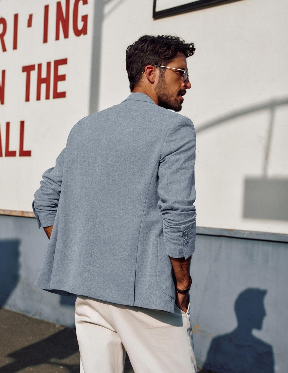 imagePJ PAUL JONES Mens Blazer Casual Sport Coats Lightweight One Button Suit Jacket for SummerLight Blue