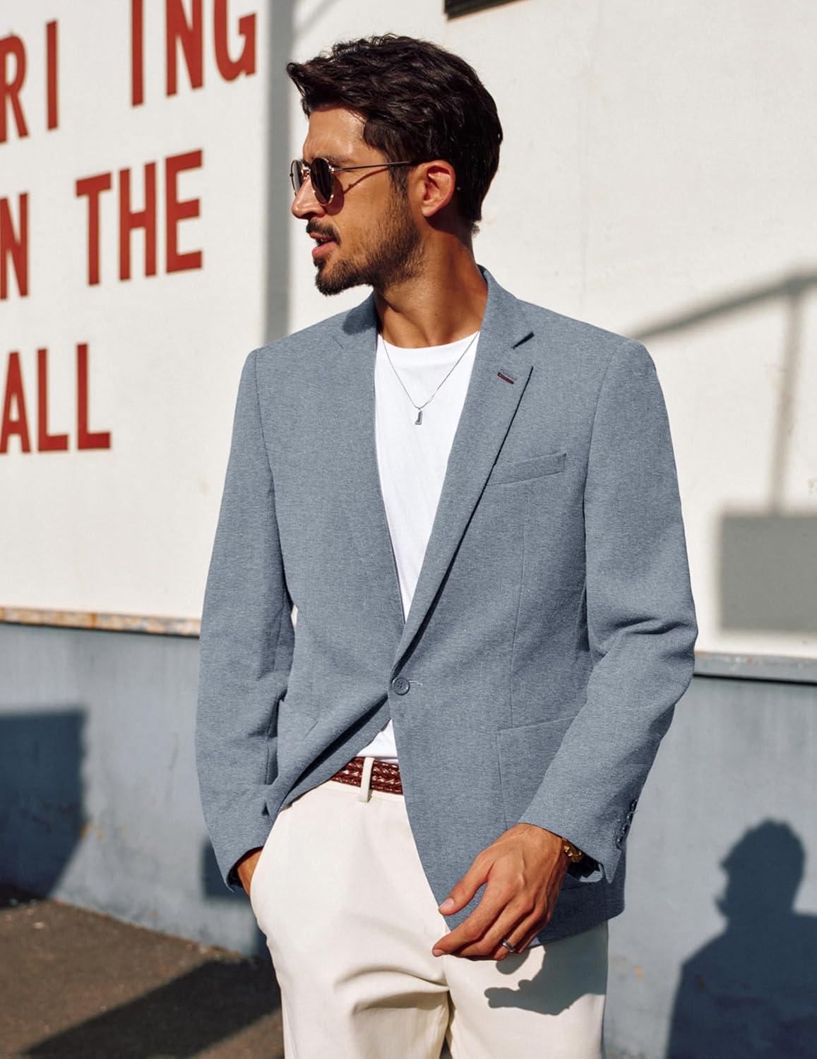 imagePJ PAUL JONES Mens Blazer Casual Sport Coats Lightweight One Button Suit Jacket for SummerLight Blue