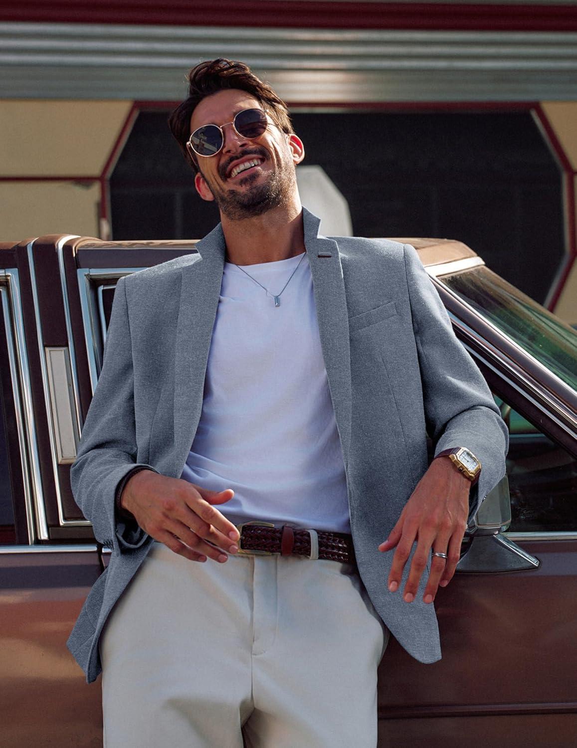 imagePJ PAUL JONES Mens Blazer Casual Sport Coats Lightweight One Button Suit Jacket for SummerLight Blue