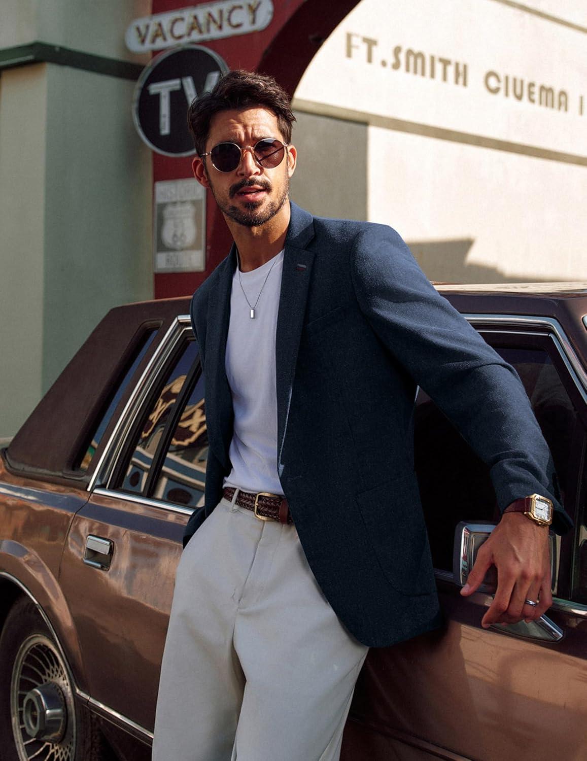 imagePJ PAUL JONES Mens Blazer Casual Sport Coats Lightweight One Button Suit Jacket for SummerNavy