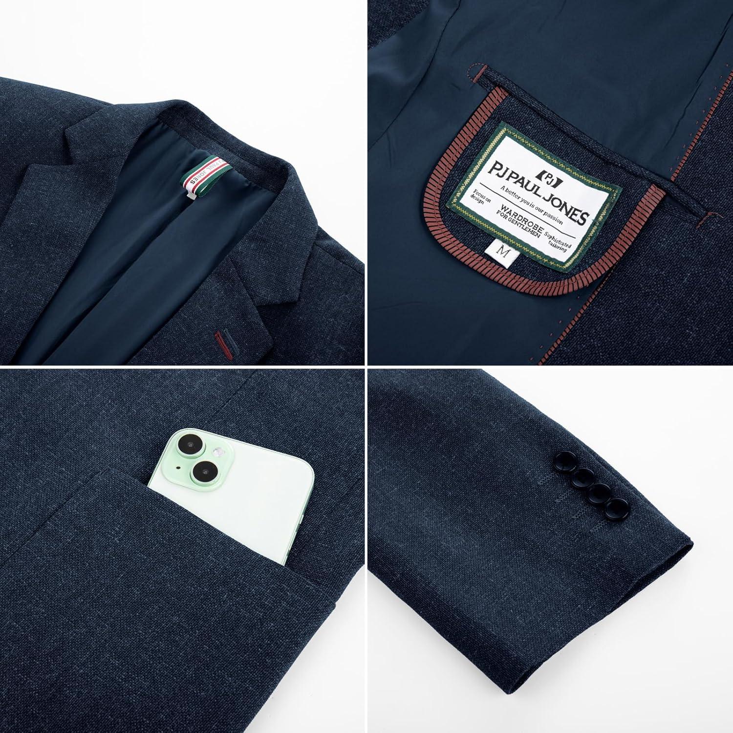 imagePJ PAUL JONES Mens Blazer Casual Sport Coats Lightweight One Button Suit Jacket for SummerNavy