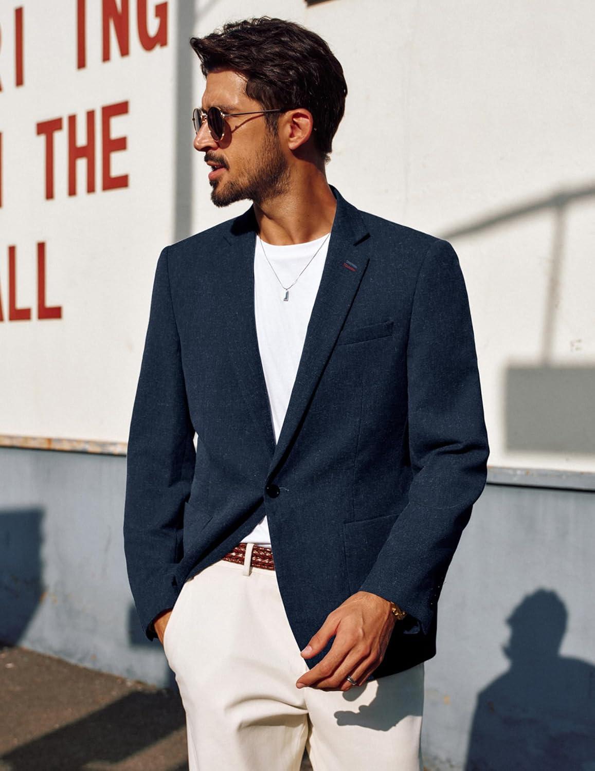 imagePJ PAUL JONES Mens Blazer Casual Sport Coats Lightweight One Button Suit Jacket for SummerNavy