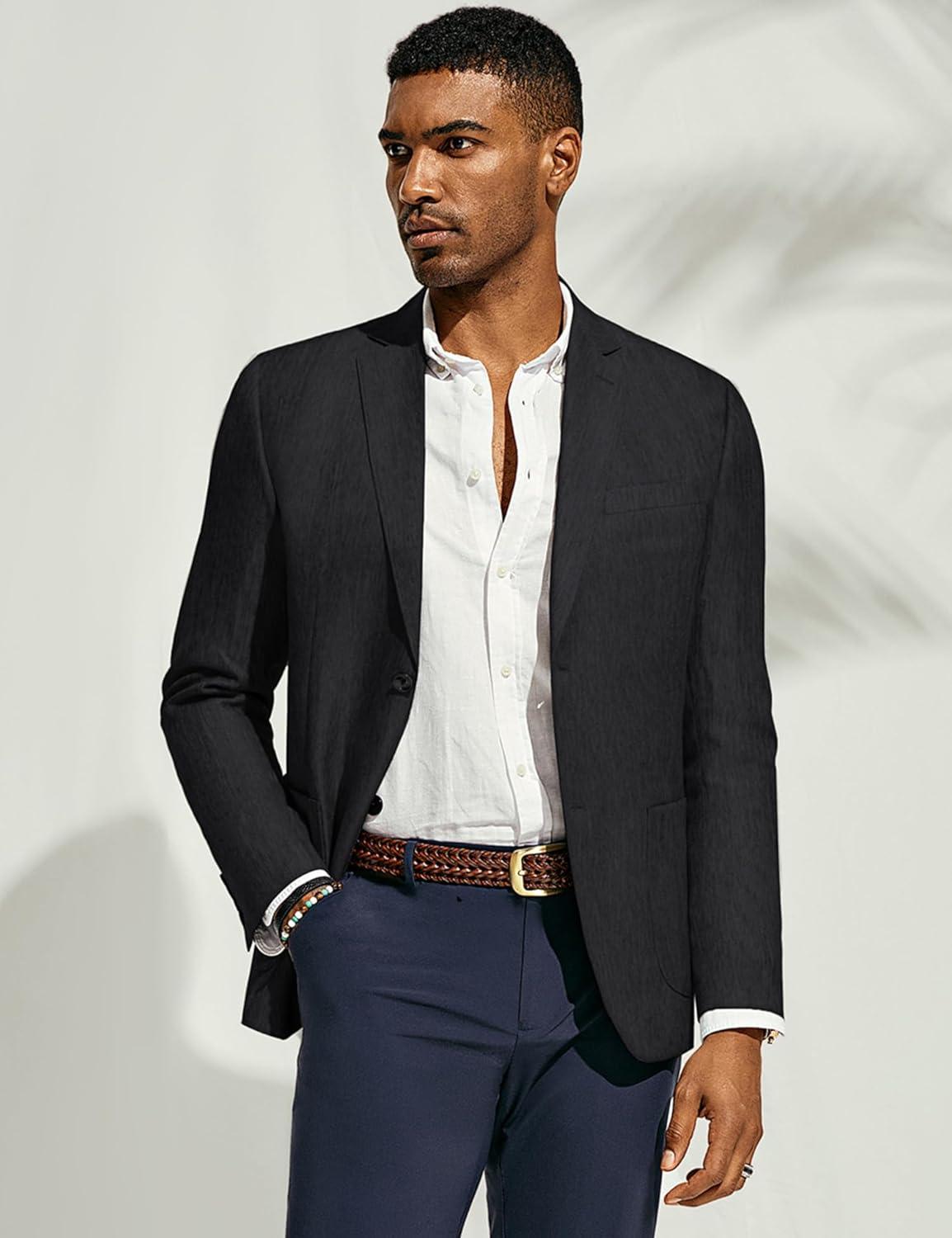 imagePJ PAUL JONES Mens Blazer Casual Sport Coats Regular Fit Two Button Suit Jacket Lightweight Sports JacketBlack