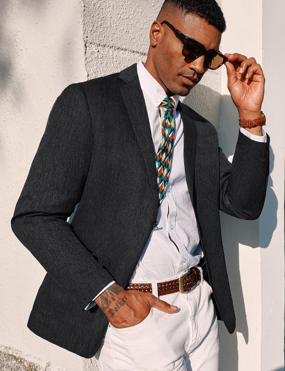 imagePJ PAUL JONES Mens Blazer Casual Sport Coats Regular Fit Two Button Suit Jacket Lightweight Sports JacketBlack