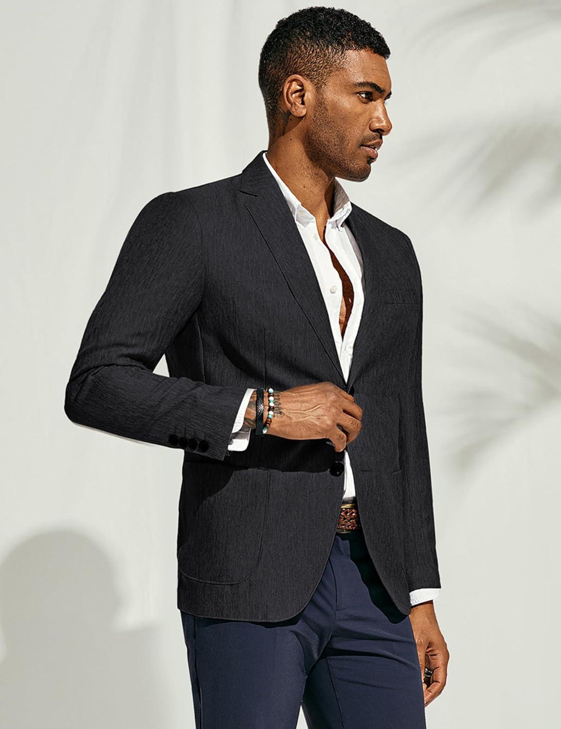 imagePJ PAUL JONES Mens Blazer Casual Sport Coats Regular Fit Two Button Suit Jacket Lightweight Sports JacketBlack