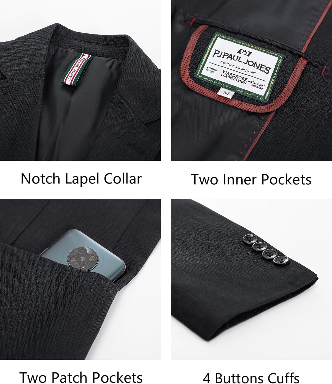 imagePJ PAUL JONES Mens Blazer Casual Sport Coats Regular Fit Two Button Suit Jacket Lightweight Sports JacketBlack