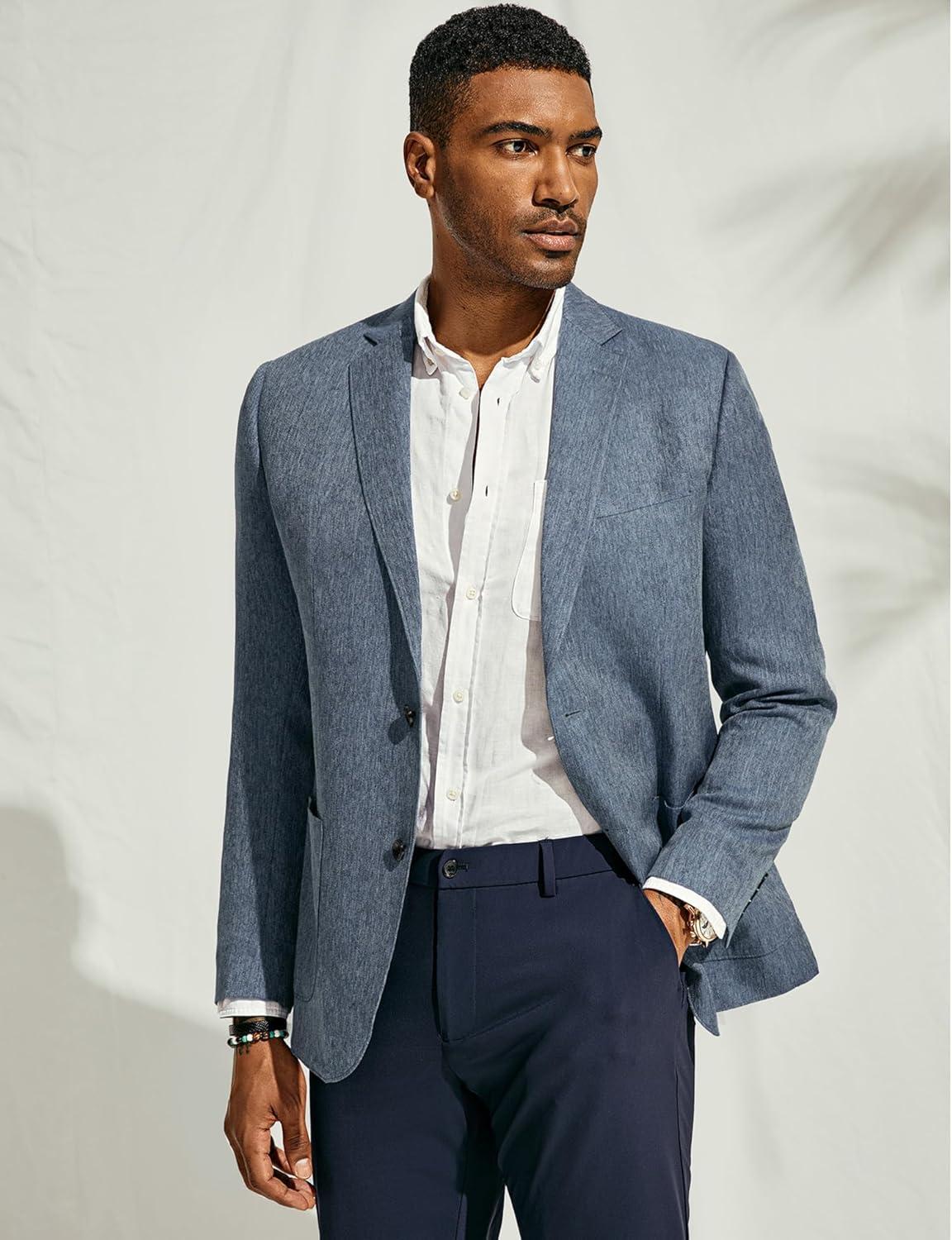 imagePJ PAUL JONES Mens Blazer Casual Sport Coats Regular Fit Two Button Suit Jacket Lightweight Sports JacketBlue