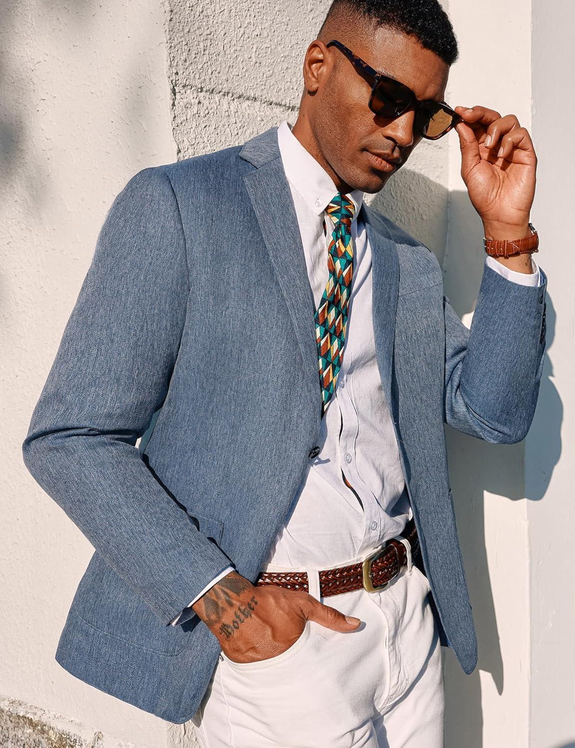 imagePJ PAUL JONES Mens Blazer Casual Sport Coats Regular Fit Two Button Suit Jacket Lightweight Sports JacketBlue