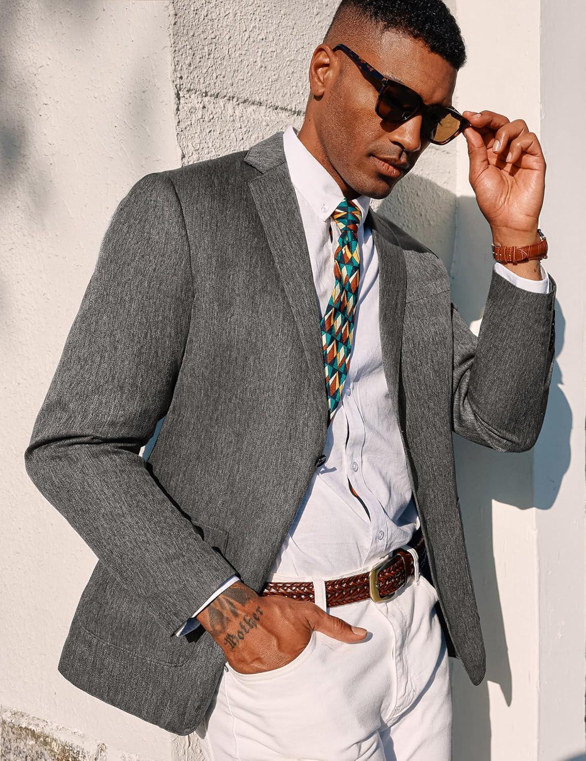 imagePJ PAUL JONES Mens Blazer Casual Sport Coats Regular Fit Two Button Suit Jacket Lightweight Sports JacketDark Gray