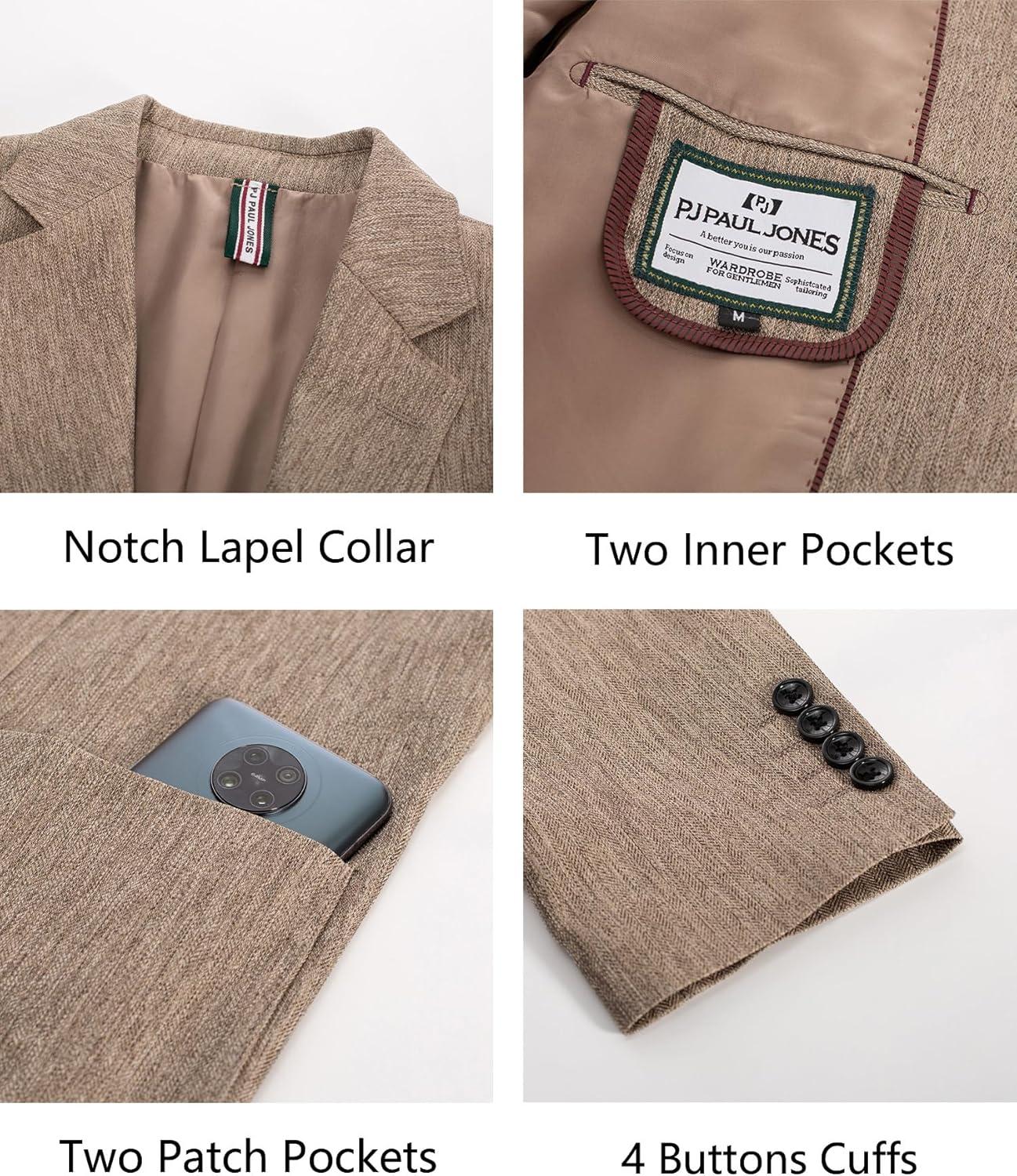 imagePJ PAUL JONES Mens Blazer Casual Sport Coats Regular Fit Two Button Suit Jacket Lightweight Sports JacketKhaki