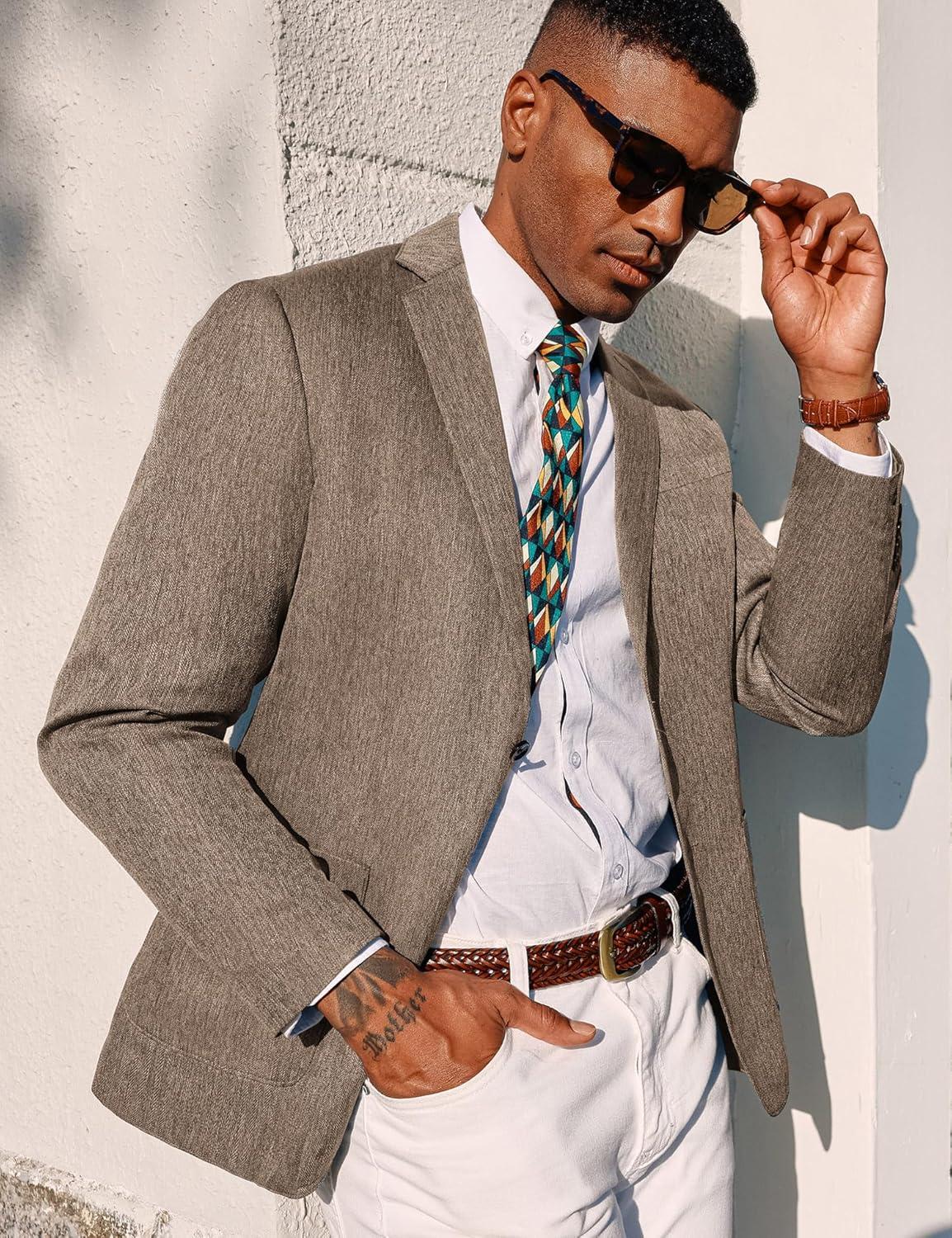 imagePJ PAUL JONES Mens Blazer Casual Sport Coats Regular Fit Two Button Suit Jacket Lightweight Sports JacketKhaki