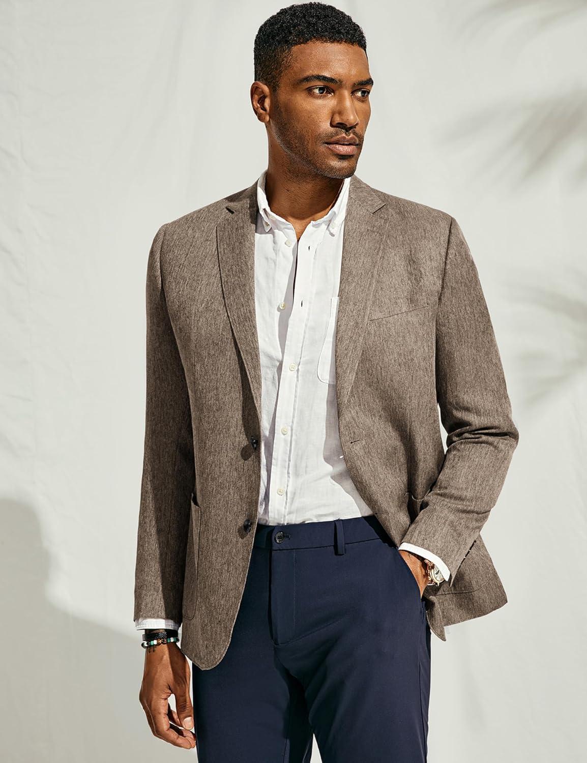 imagePJ PAUL JONES Mens Blazer Casual Sport Coats Regular Fit Two Button Suit Jacket Lightweight Sports JacketKhaki