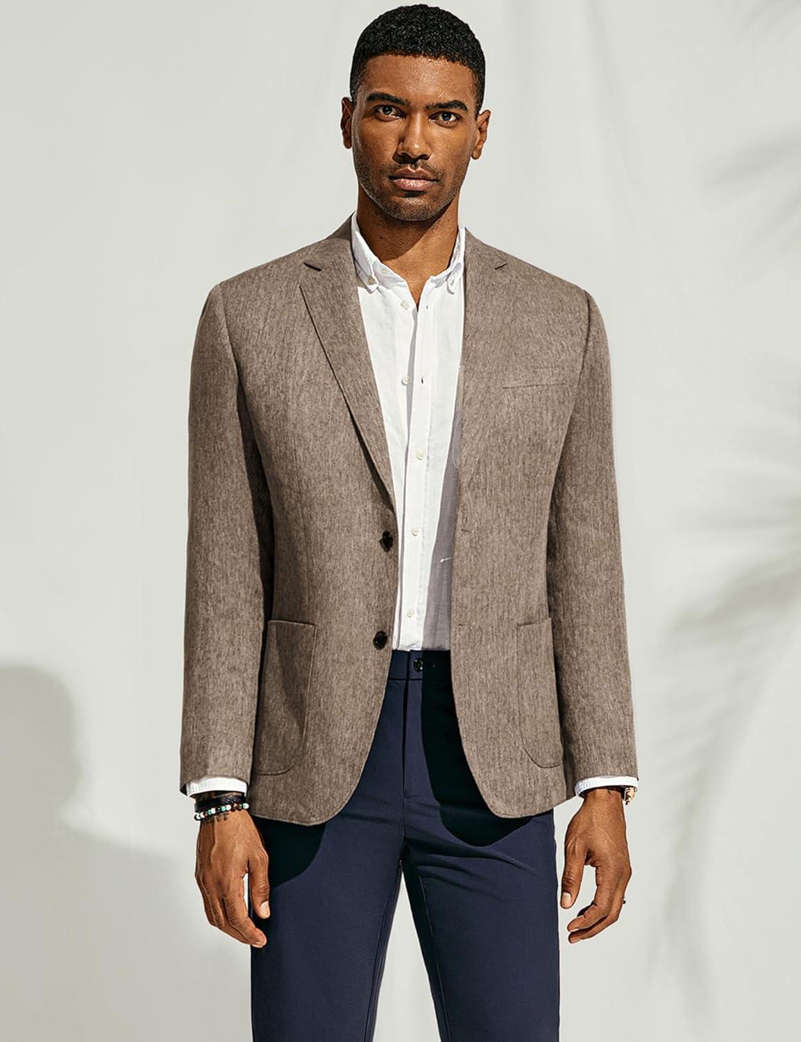 imagePJ PAUL JONES Mens Blazer Casual Sport Coats Regular Fit Two Button Suit Jacket Lightweight Sports JacketKhaki