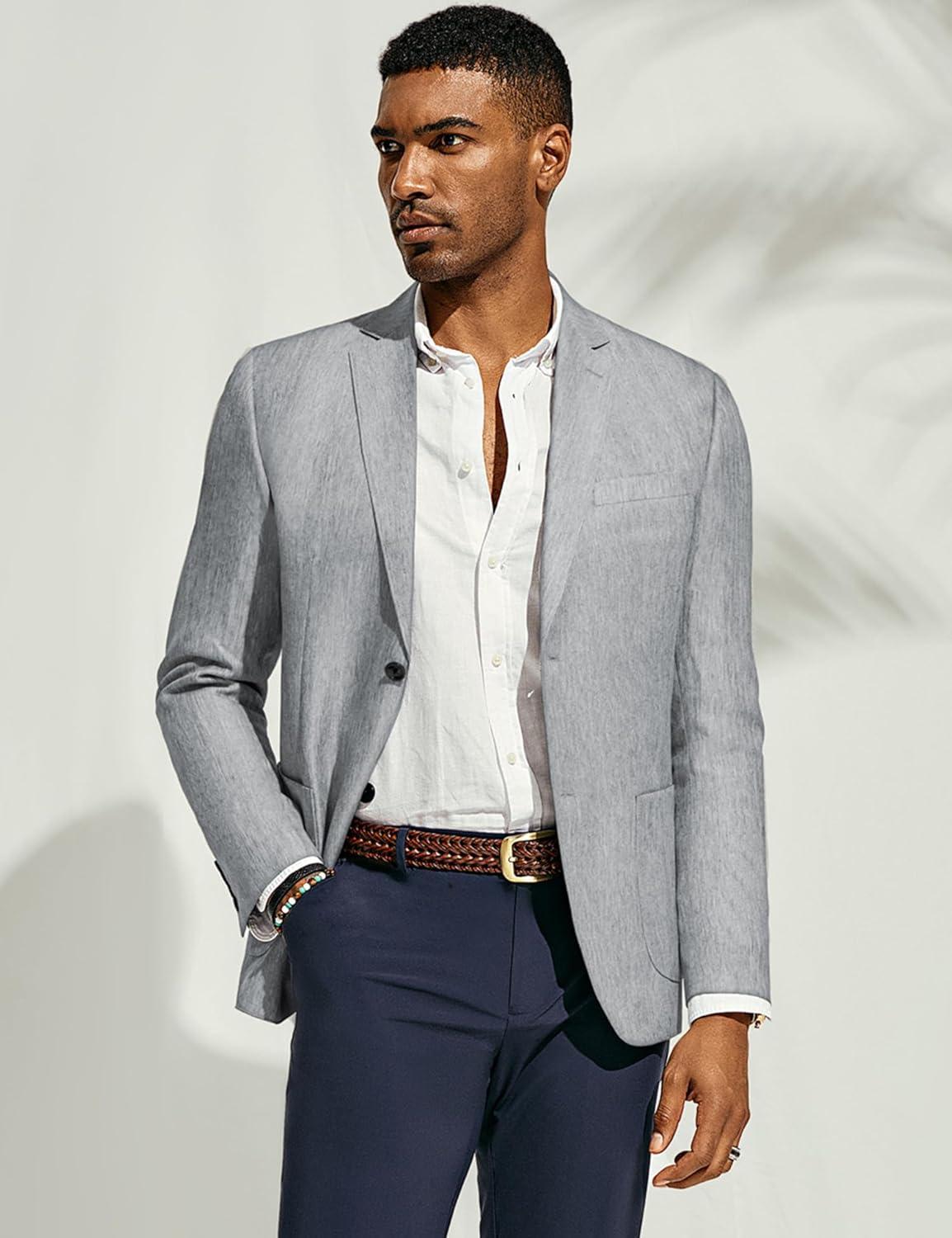 imagePJ PAUL JONES Mens Blazer Casual Sport Coats Regular Fit Two Button Suit Jacket Lightweight Sports JacketLight Grey