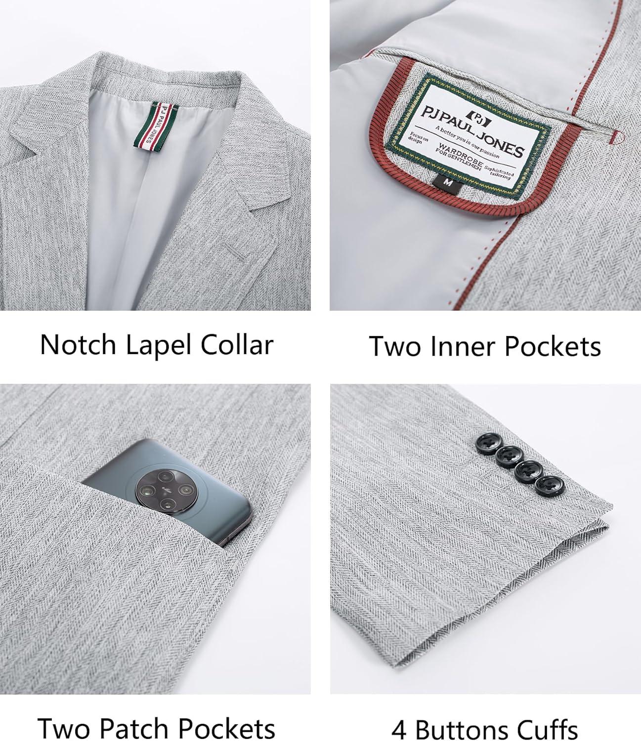 imagePJ PAUL JONES Mens Blazer Casual Sport Coats Regular Fit Two Button Suit Jacket Lightweight Sports JacketLight Grey