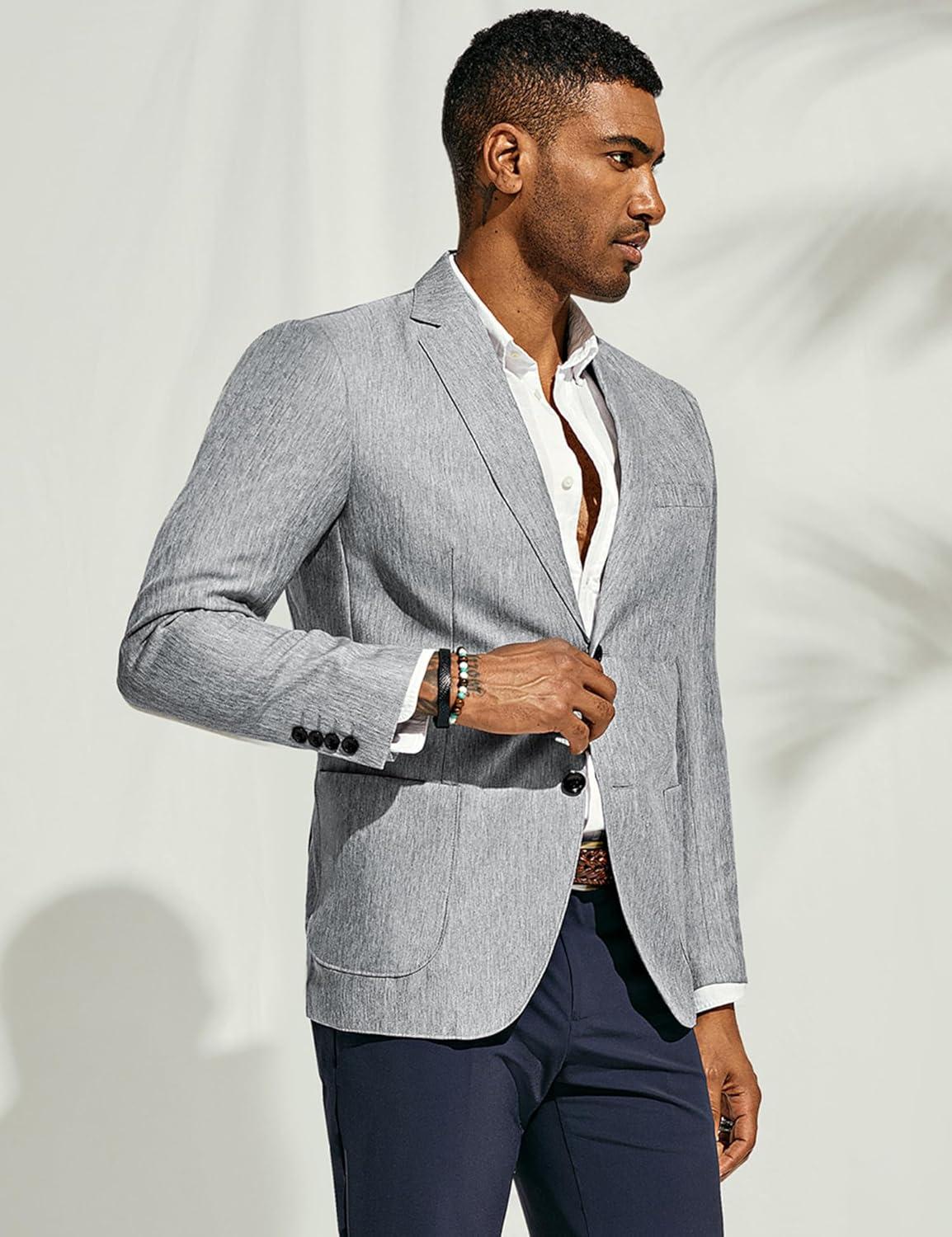 imagePJ PAUL JONES Mens Blazer Casual Sport Coats Regular Fit Two Button Suit Jacket Lightweight Sports JacketLight Grey