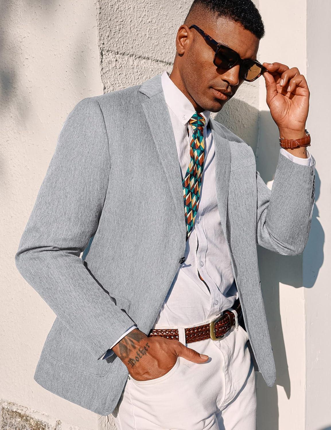 imagePJ PAUL JONES Mens Blazer Casual Sport Coats Regular Fit Two Button Suit Jacket Lightweight Sports JacketLight Grey