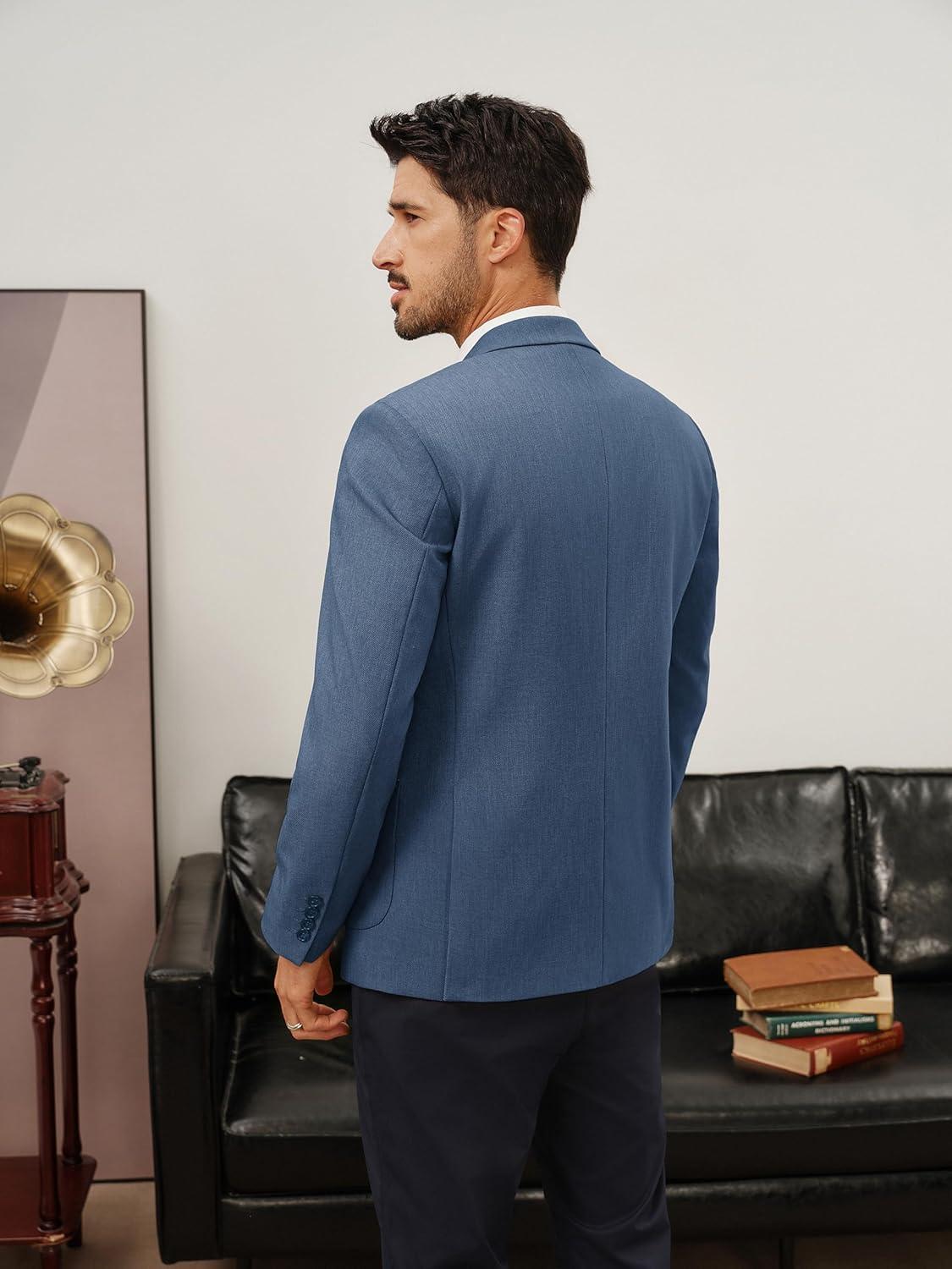 imagePJ PAUL JONES Mens Blazer Casual Two Button Sport Coats Notched Lapel Solid Suit JacketsBlue