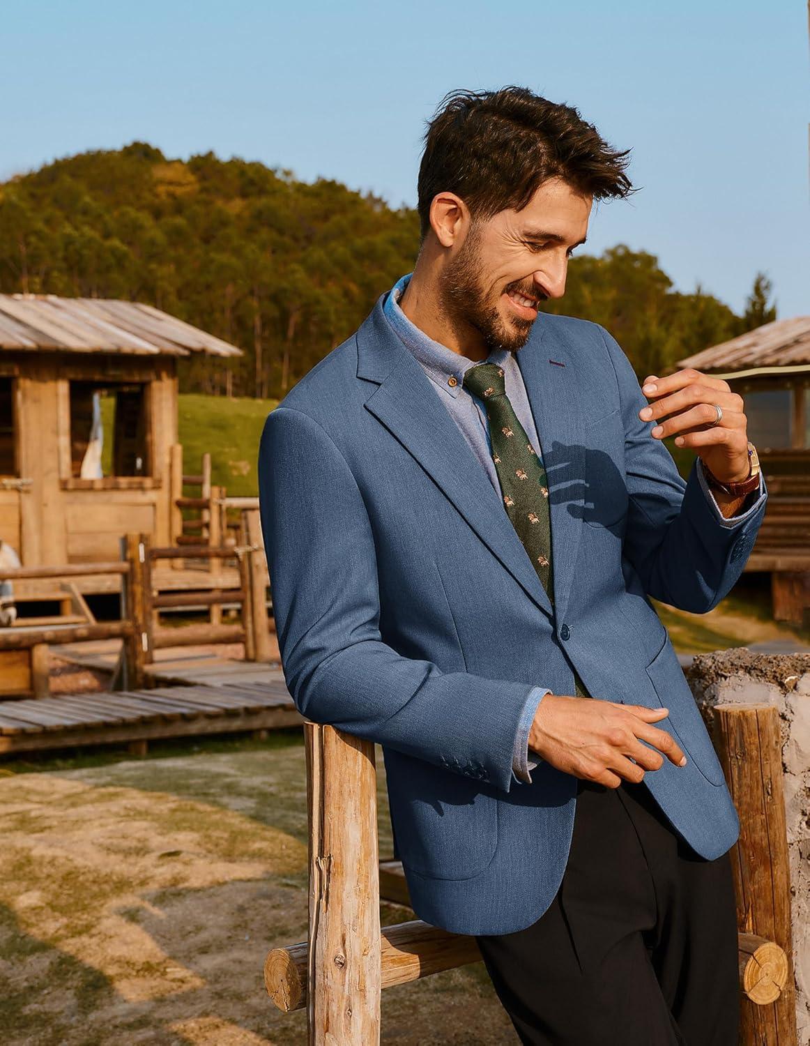 imagePJ PAUL JONES Mens Blazer Casual Two Button Sport Coats Notched Lapel Solid Suit JacketsBlue