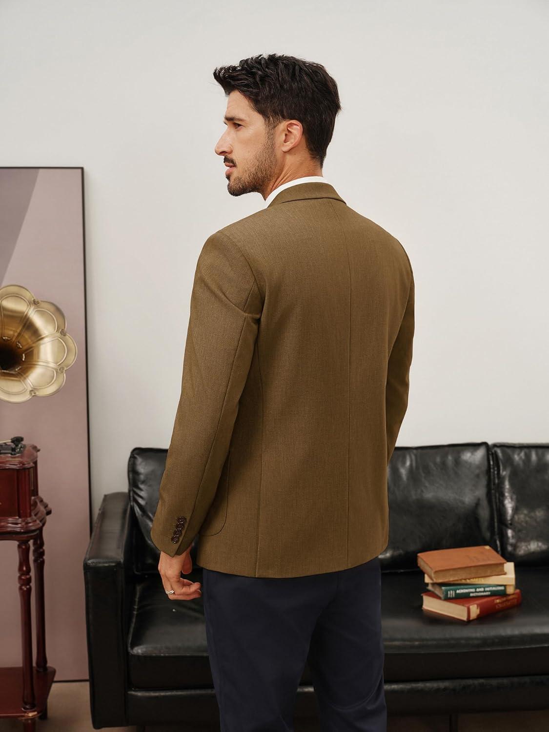 imagePJ PAUL JONES Mens Blazer Casual Two Button Sport Coats Notched Lapel Solid Suit JacketsDark Brown