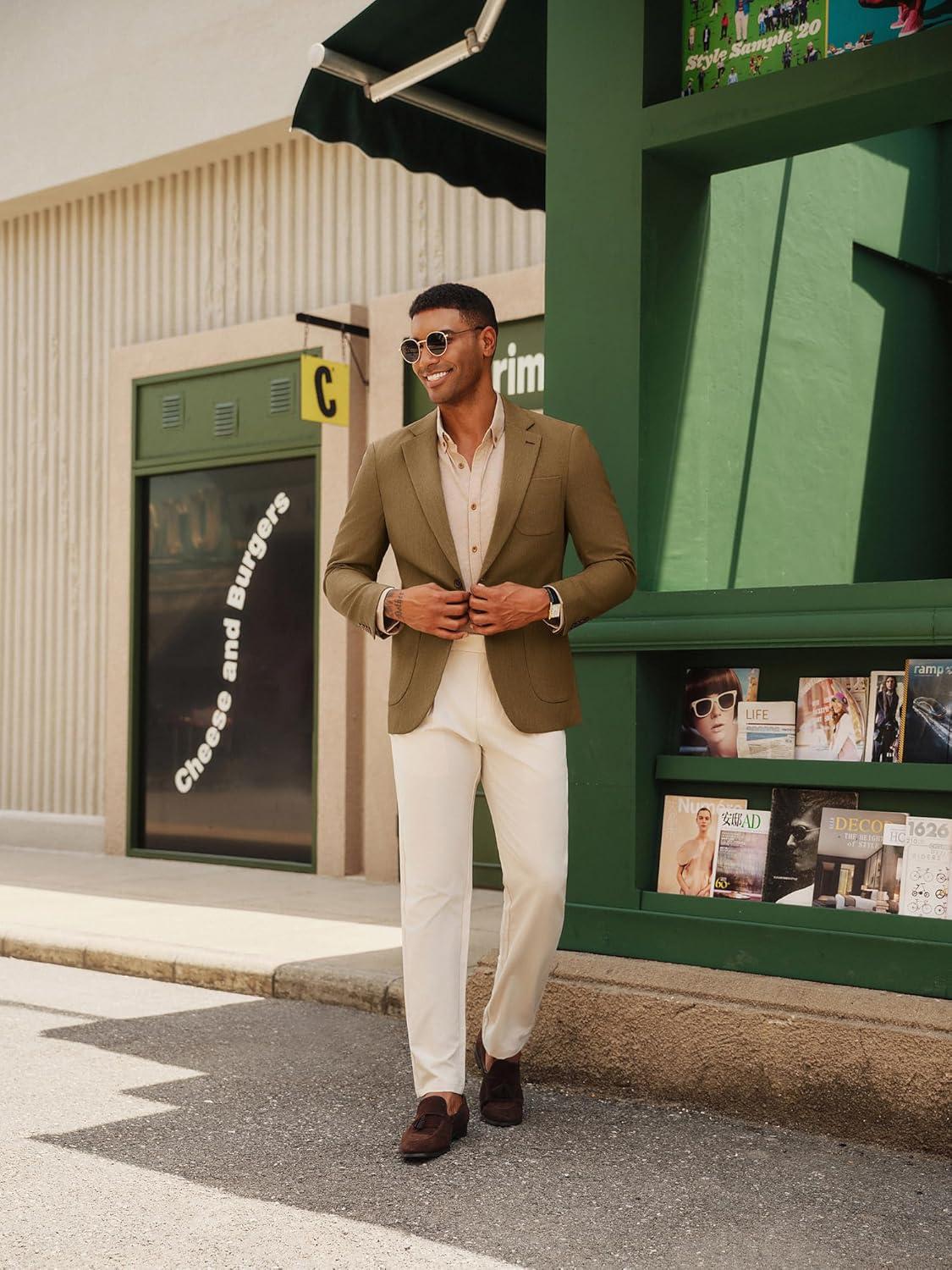 imagePJ PAUL JONES Mens Blazer Casual Two Button Sport Coats Notched Lapel Solid Suit JacketsDark Brown