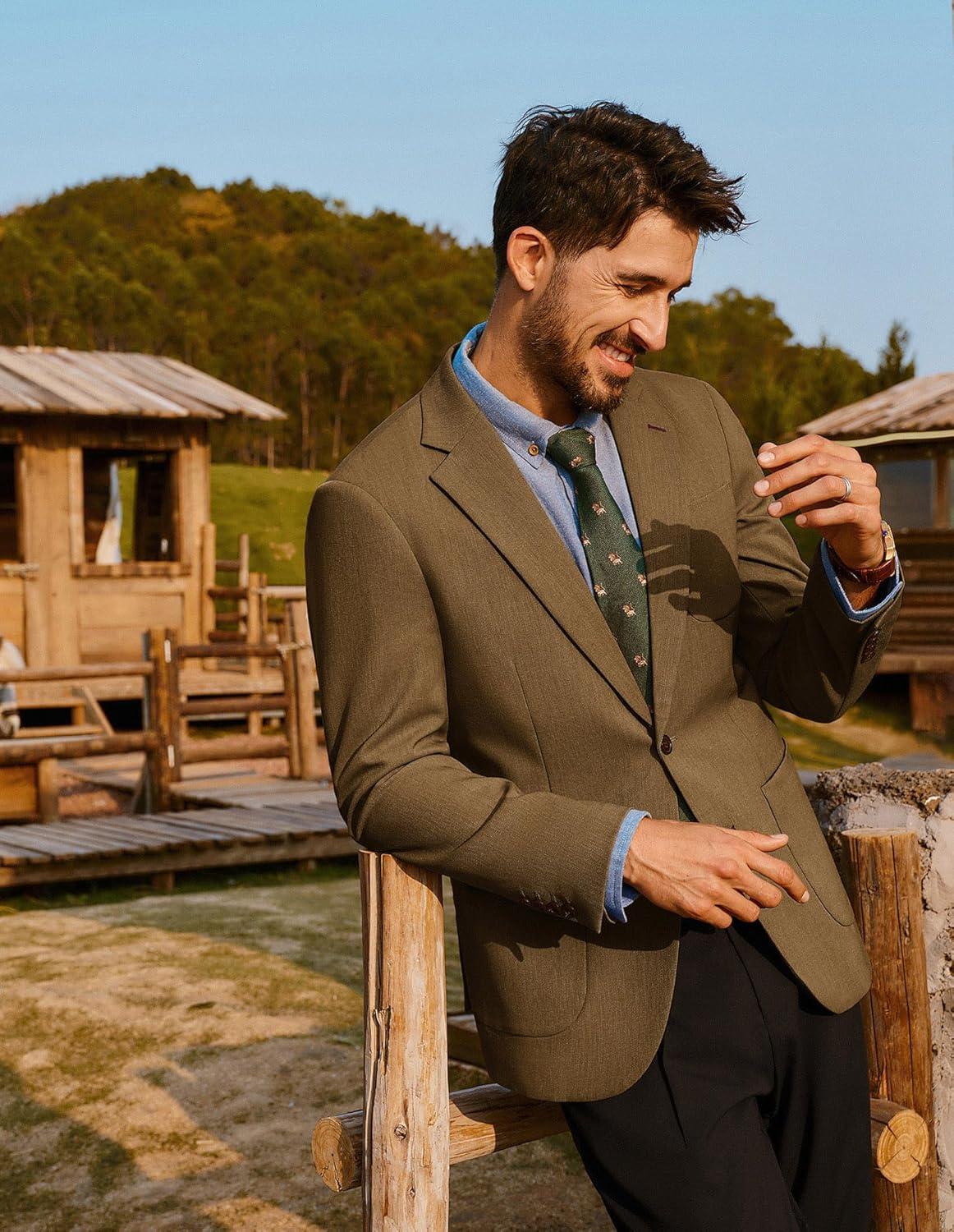 imagePJ PAUL JONES Mens Blazer Casual Two Button Sport Coats Notched Lapel Solid Suit JacketsDark Brown