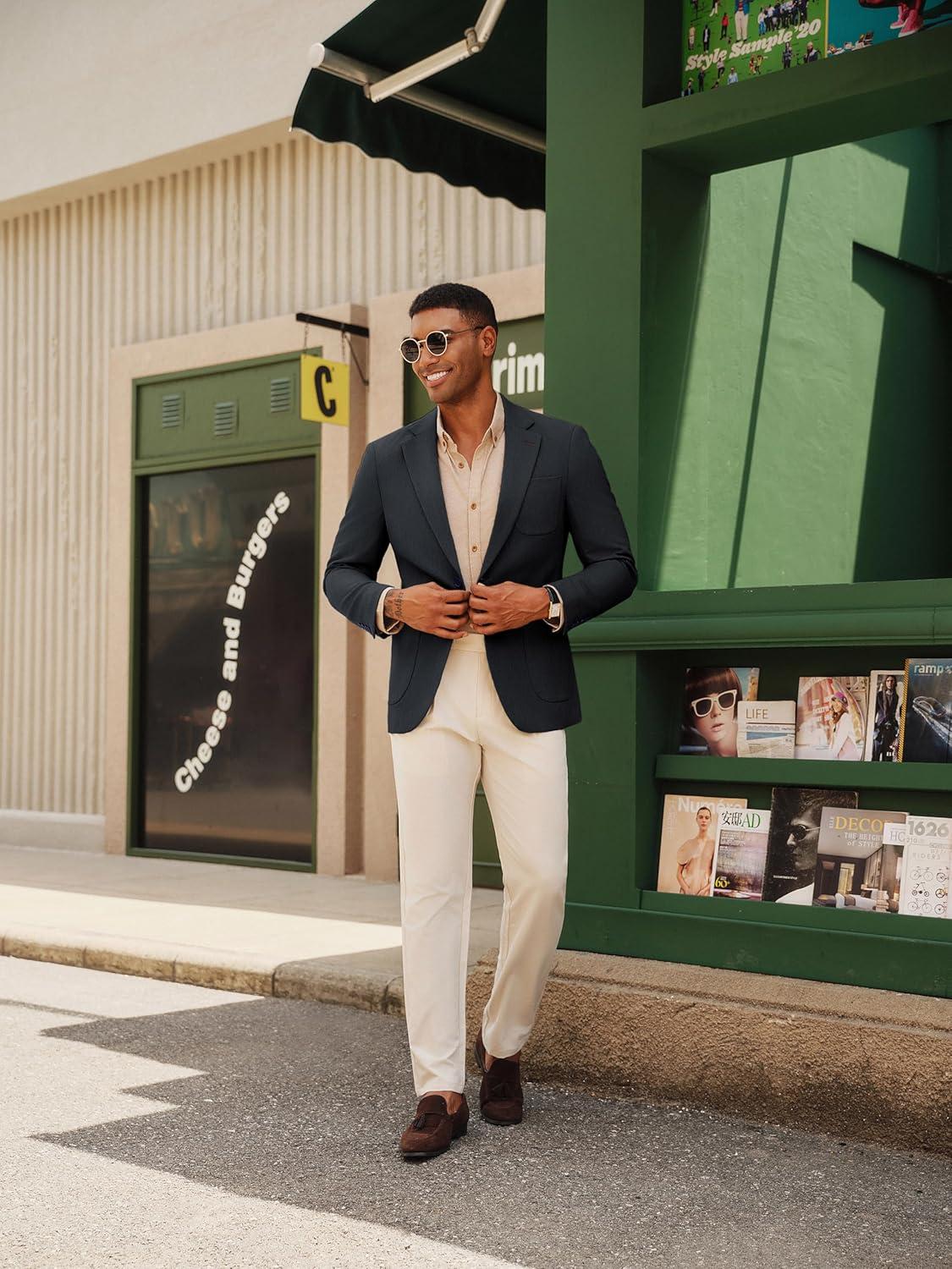 imagePJ PAUL JONES Mens Blazer Casual Two Button Sport Coats Notched Lapel Solid Suit JacketsDark Grey Blue