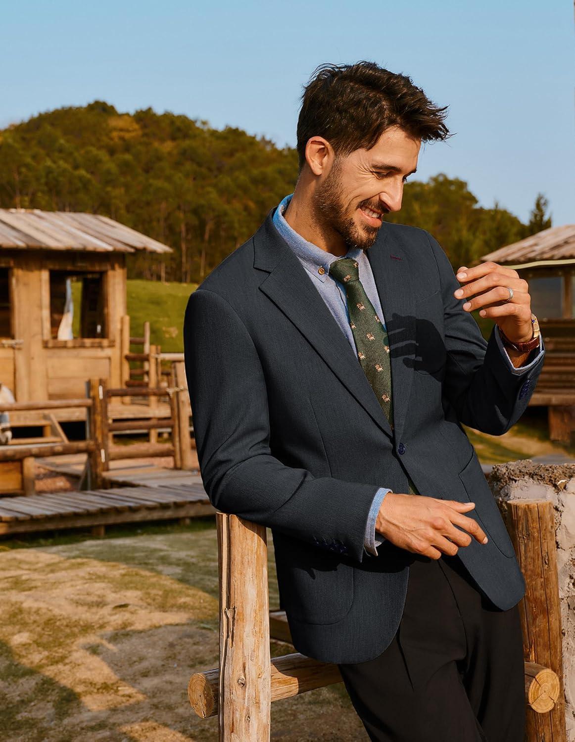 imagePJ PAUL JONES Mens Blazer Casual Two Button Sport Coats Notched Lapel Solid Suit JacketsDark Grey Blue