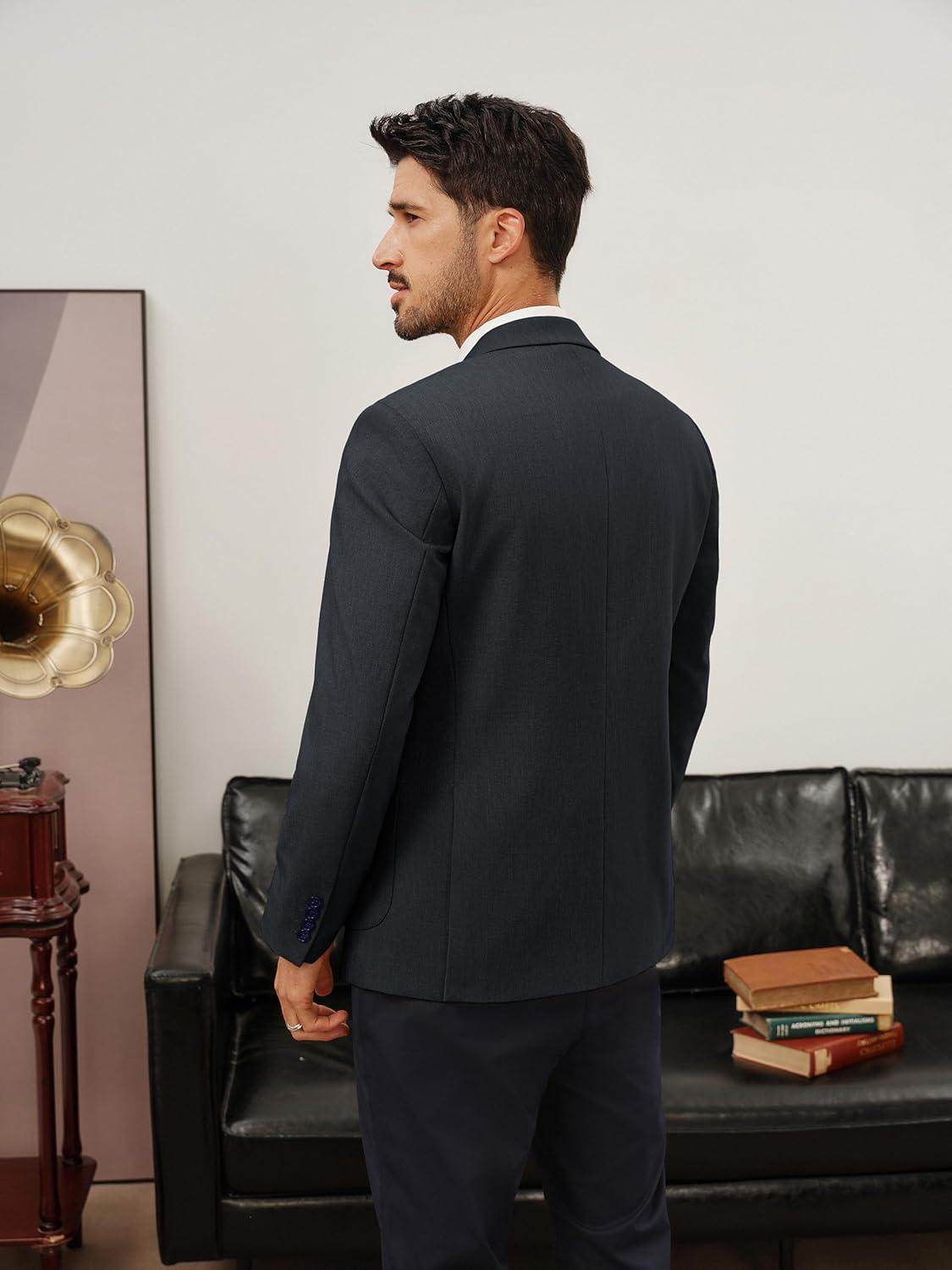 imagePJ PAUL JONES Mens Blazer Casual Two Button Sport Coats Notched Lapel Solid Suit JacketsDark Grey Blue