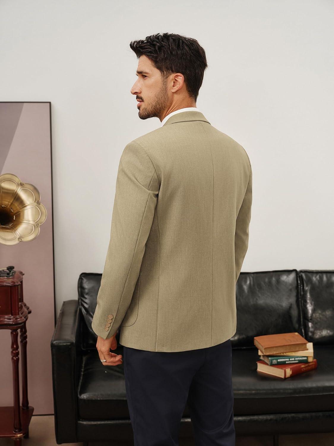 imagePJ PAUL JONES Mens Blazer Casual Two Button Sport Coats Notched Lapel Solid Suit JacketsKhaki