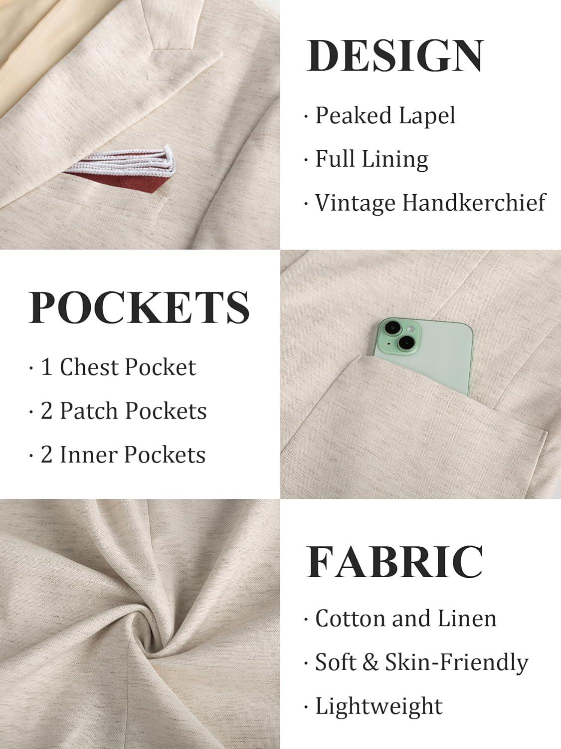 imagePJ PAUL JONES Mens Blazer Cotton Linen Suit Jacket Lightweight Casual Blazer Jackets with PocketsApricot