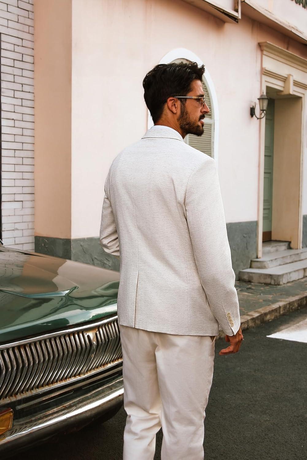 imagePJ PAUL JONES Mens Blazer Cotton Linen Suit Jacket Lightweight Casual Blazer Jackets with PocketsApricot