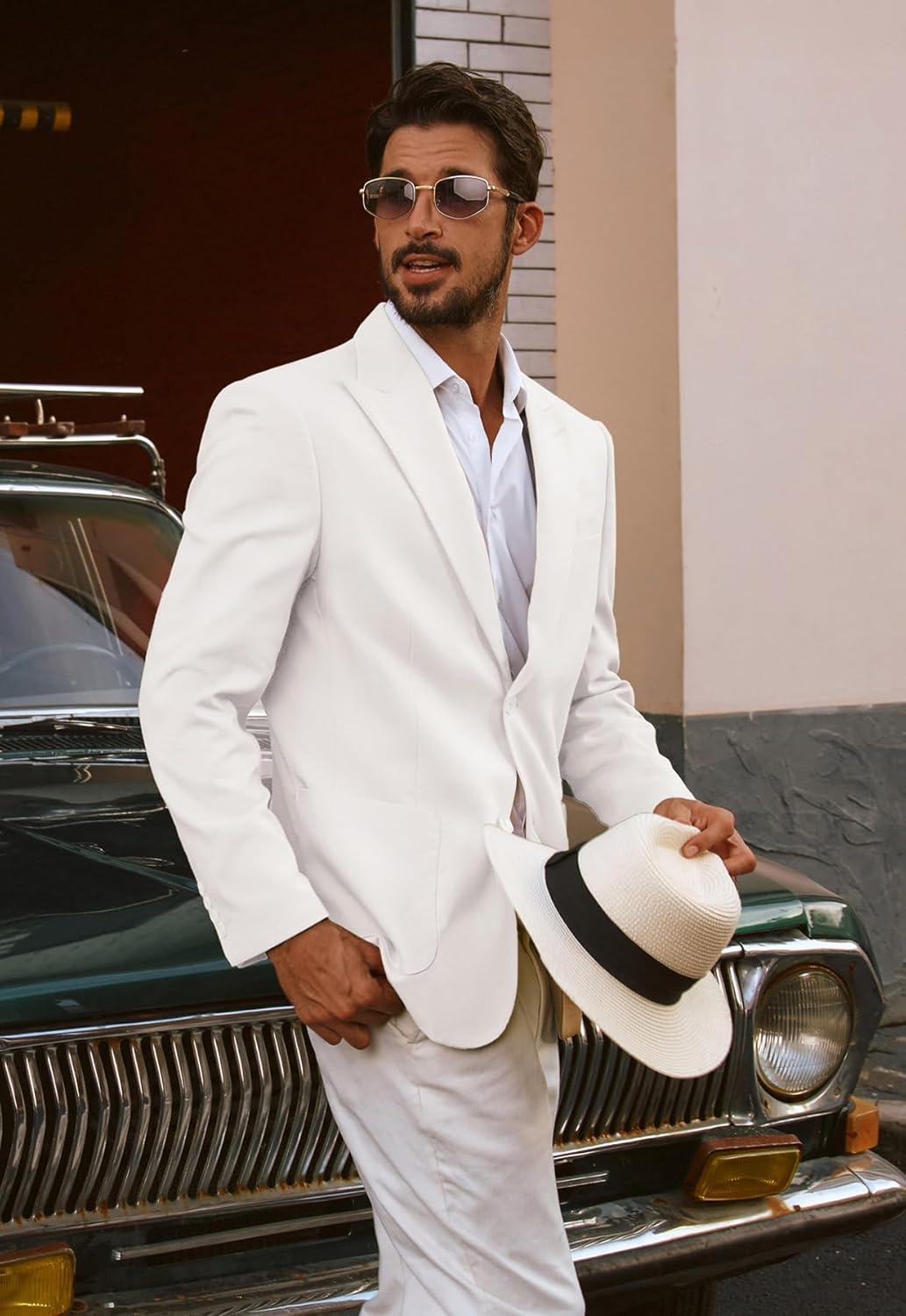 imagePJ PAUL JONES Mens Blazer Cotton Linen Suit Jacket Lightweight Casual Blazer Jackets with PocketsWhite