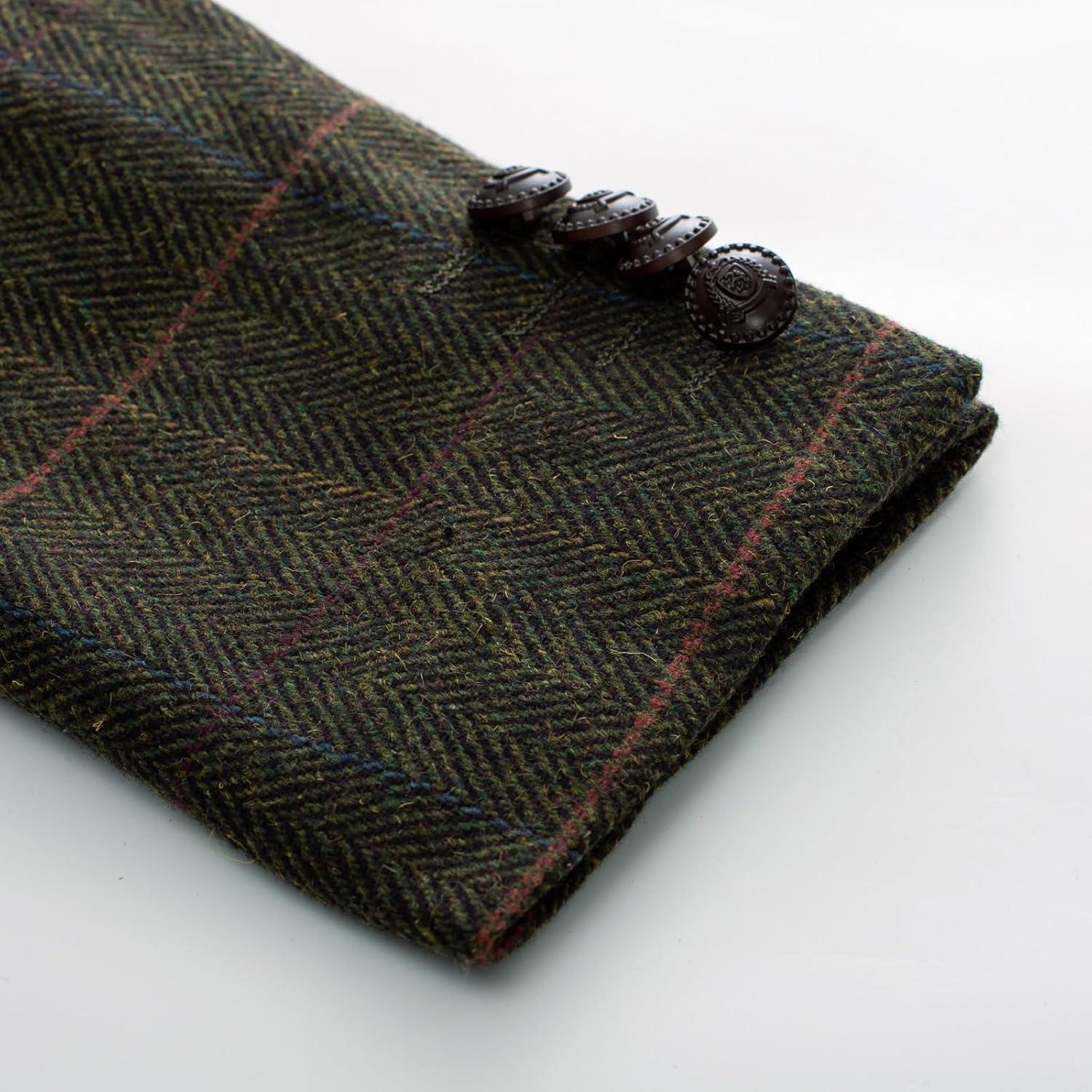 imagePJ PAUL JONES Mens Blazer Herringbone Tweed Sport Coats Two Button Wool Blend Formal JacketDark Green