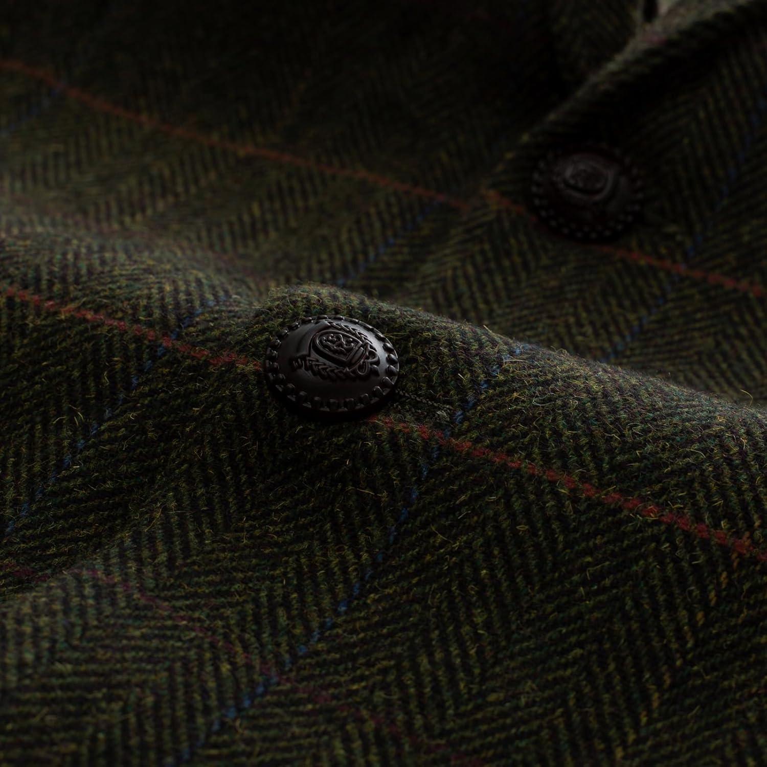 imagePJ PAUL JONES Mens Blazer Herringbone Tweed Sport Coats Two Button Wool Blend Formal JacketDark Green