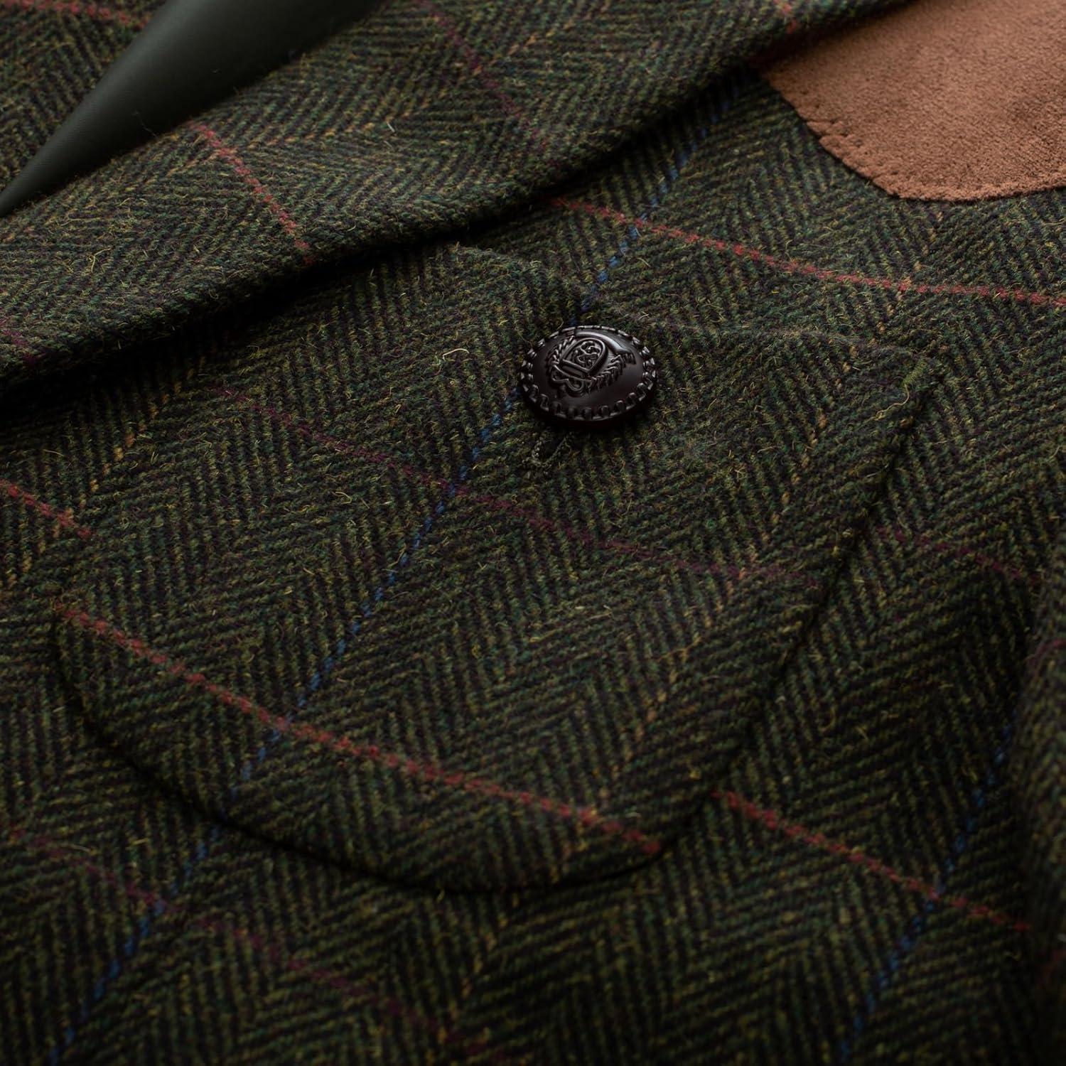 imagePJ PAUL JONES Mens Blazer Herringbone Tweed Sport Coats Two Button Wool Blend Formal JacketDark Green