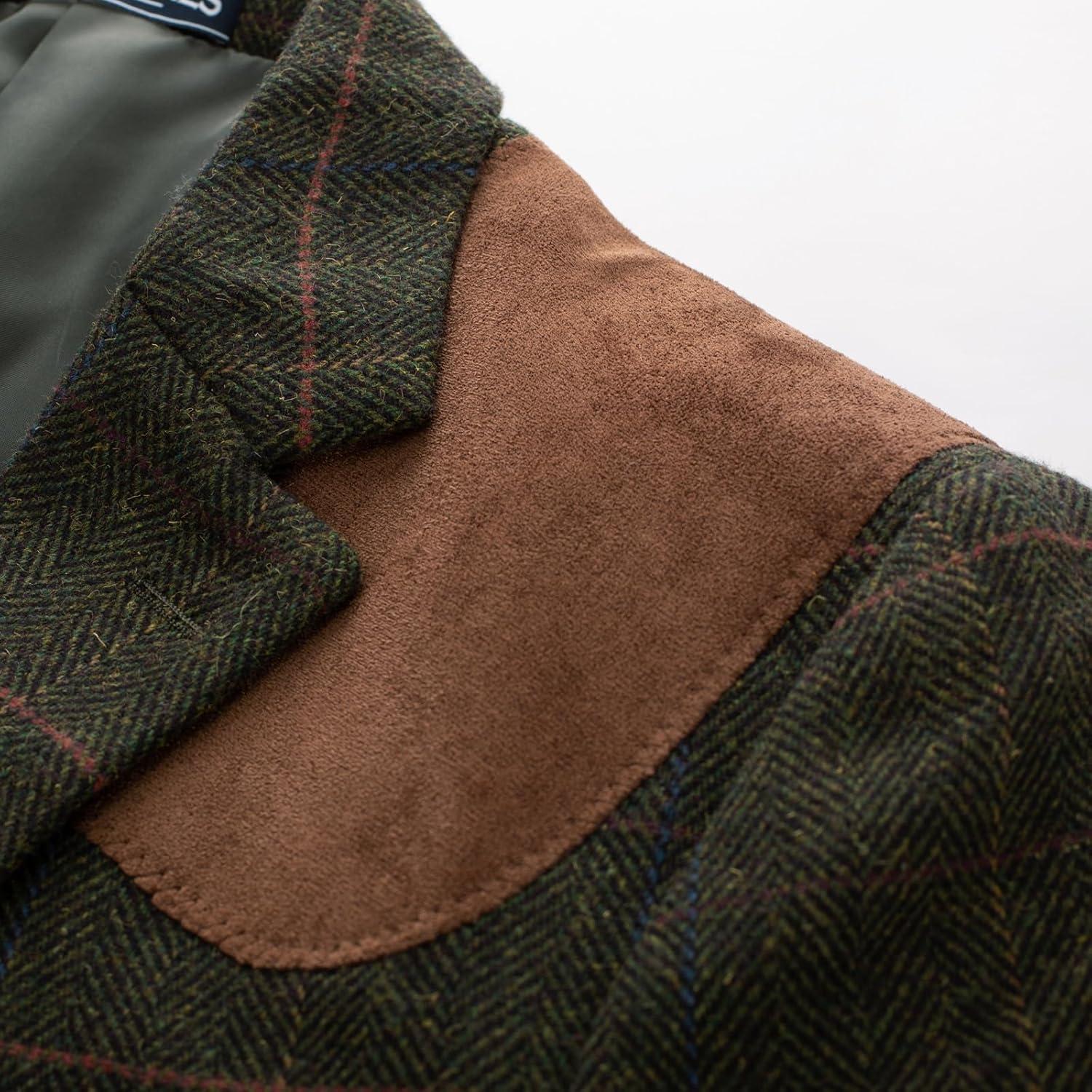 imagePJ PAUL JONES Mens Blazer Herringbone Tweed Sport Coats Two Button Wool Blend Formal JacketDark Green