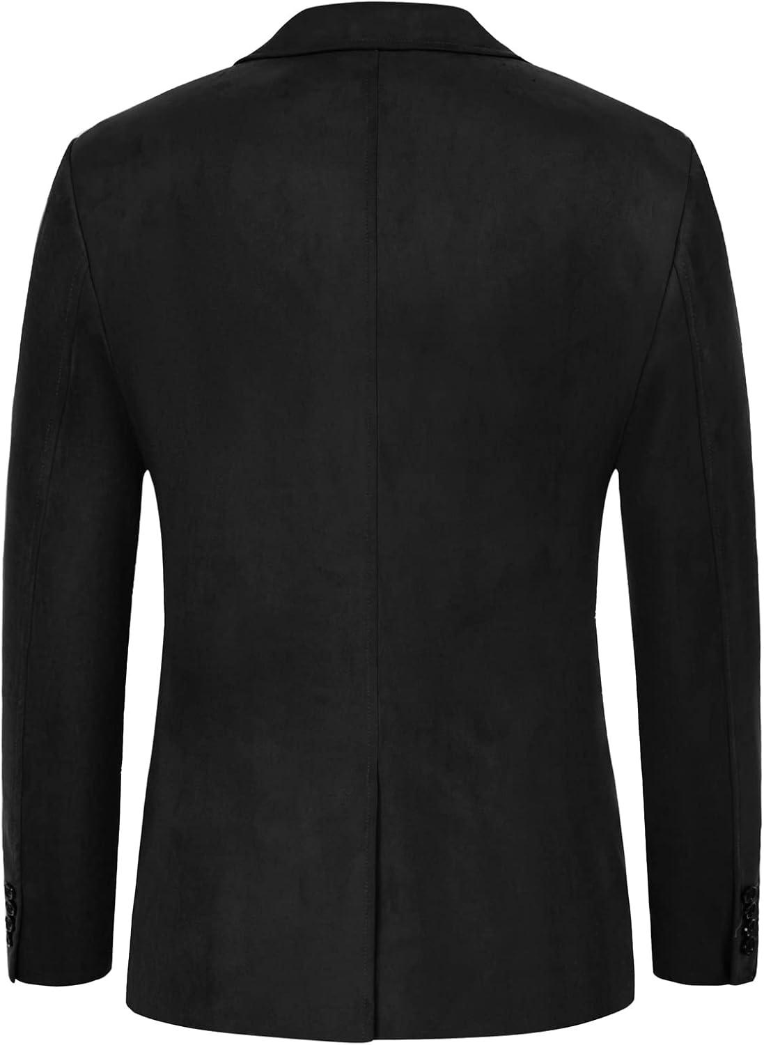 imagePJ PAUL JONES Mens Blazer Jacket Faux Leather Suit Jacket Casual 2 Buttons Suede Sport Blazer Coat with PocketsBlack