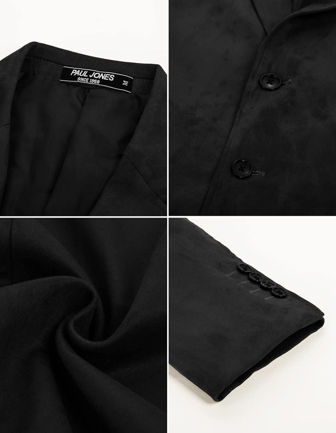 imagePJ PAUL JONES Mens Blazer Jacket Faux Leather Suit Jacket Casual 2 Buttons Suede Sport Blazer Coat with PocketsBlack