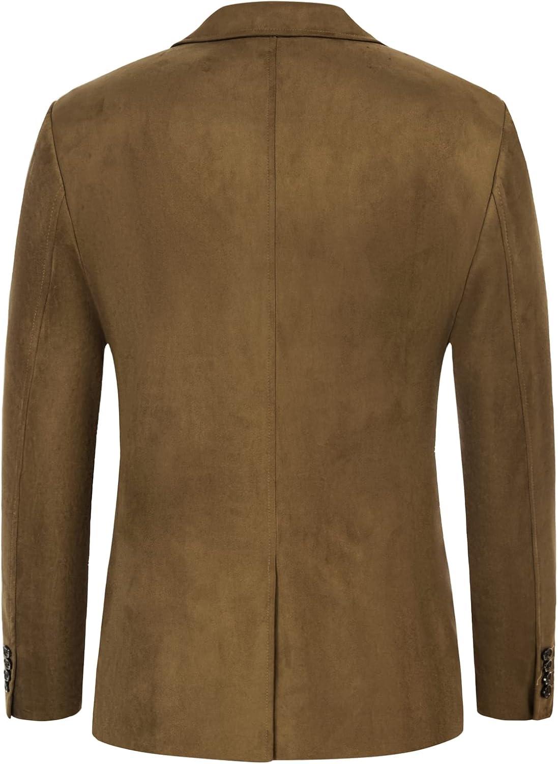 imagePJ PAUL JONES Mens Blazer Jacket Faux Leather Suit Jacket Casual 2 Buttons Suede Sport Blazer Coat with PocketsBrown