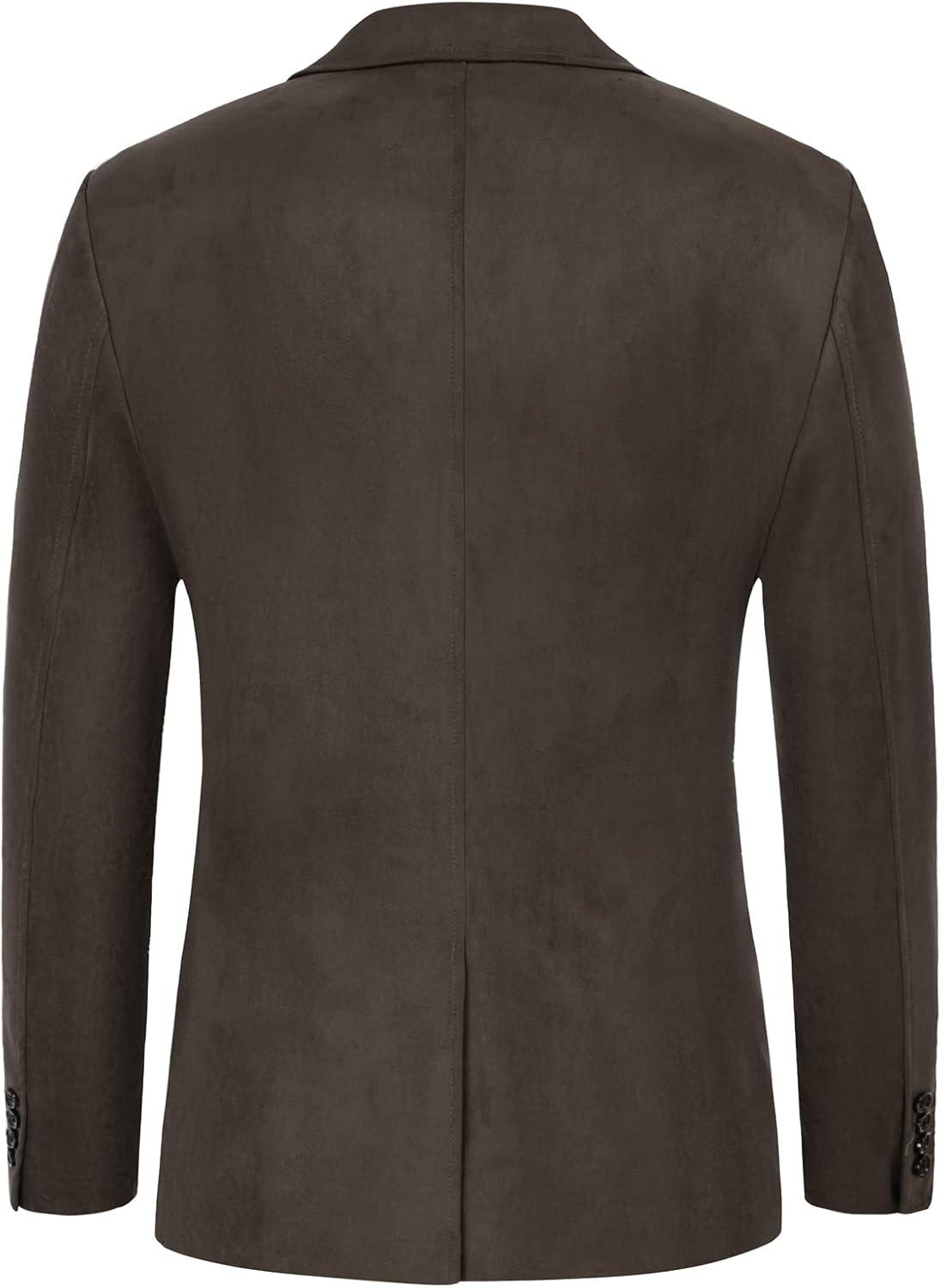 imagePJ PAUL JONES Mens Blazer Jacket Faux Leather Suit Jacket Casual 2 Buttons Suede Sport Blazer Coat with PocketsCoffee