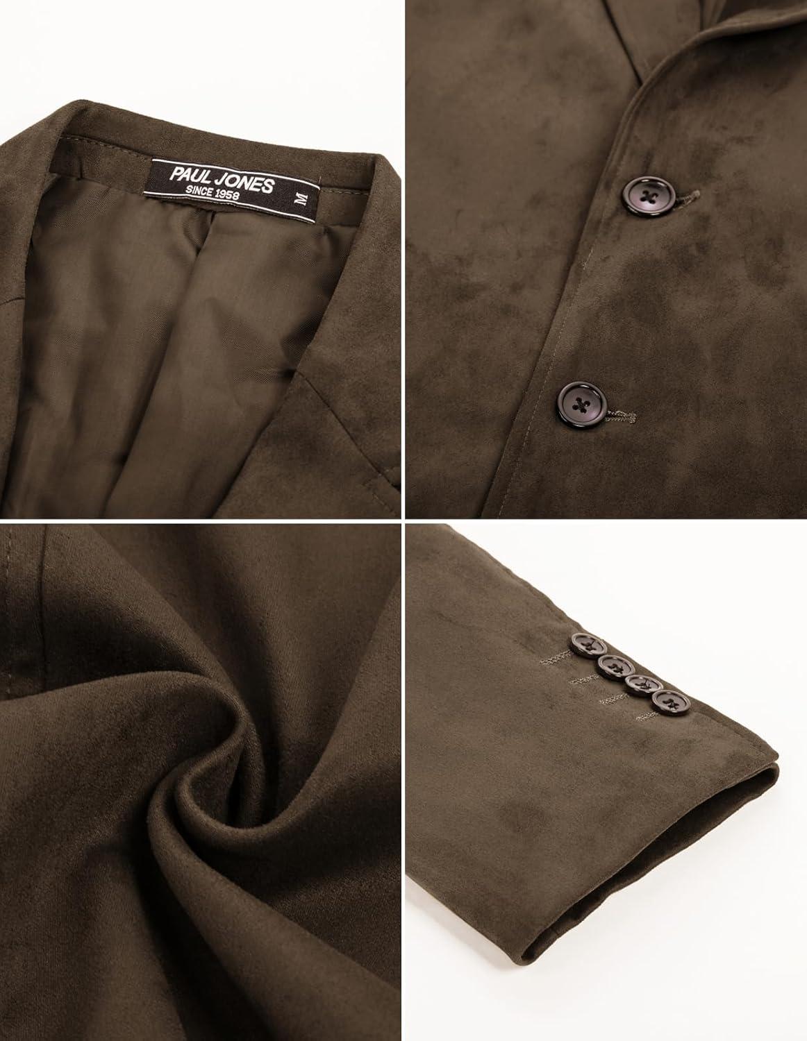 imagePJ PAUL JONES Mens Blazer Jacket Faux Leather Suit Jacket Casual 2 Buttons Suede Sport Blazer Coat with PocketsDark Brown