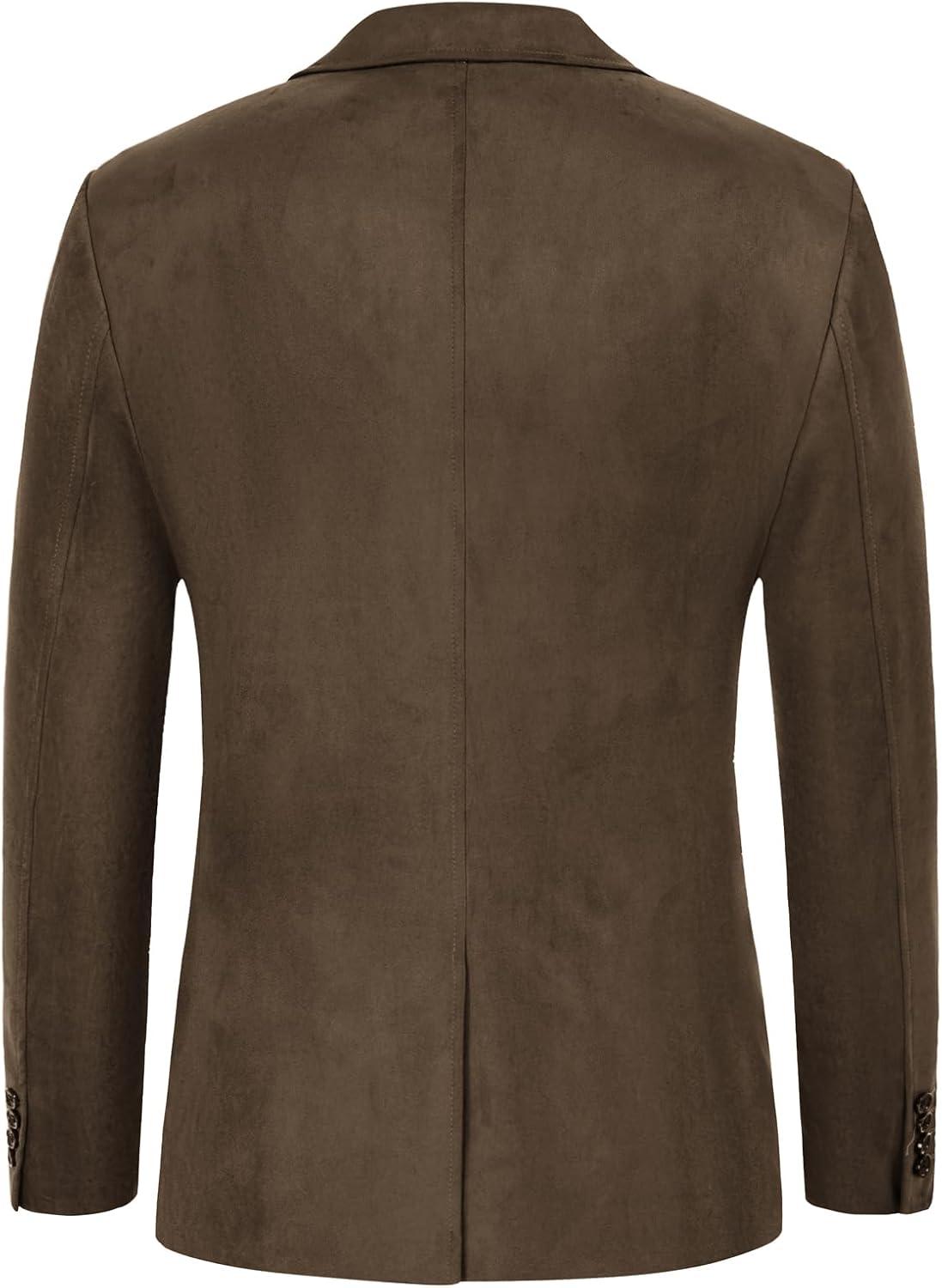 imagePJ PAUL JONES Mens Blazer Jacket Faux Leather Suit Jacket Casual 2 Buttons Suede Sport Blazer Coat with PocketsDark Brown