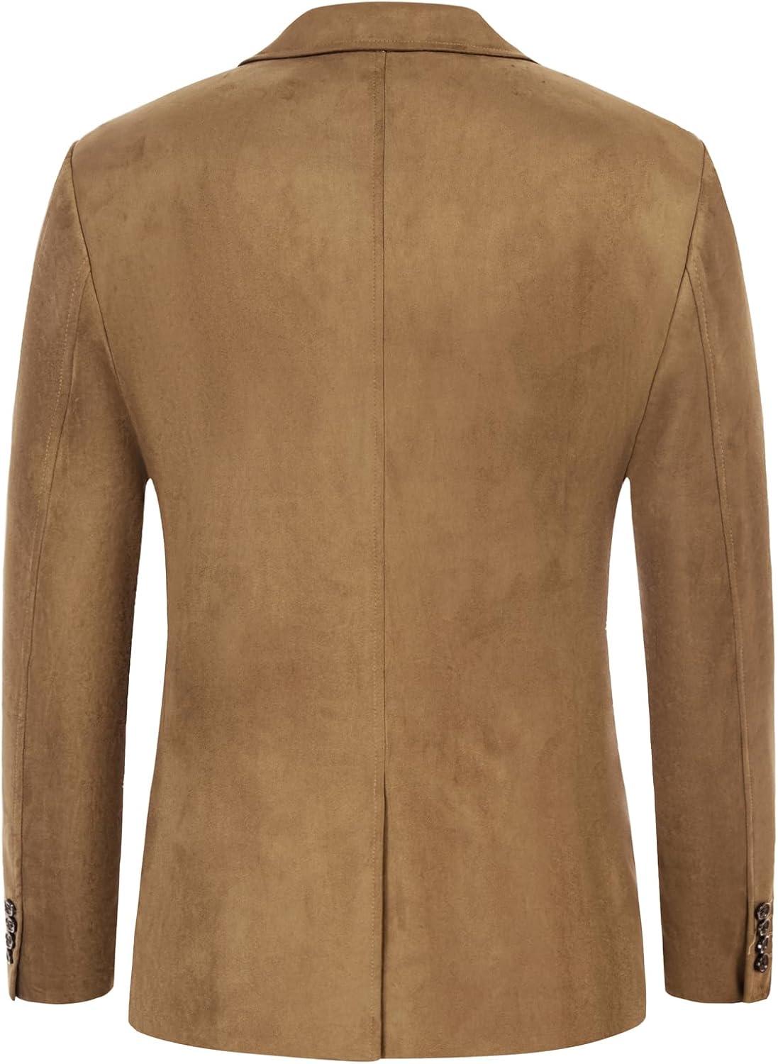 imagePJ PAUL JONES Mens Blazer Jacket Faux Leather Suit Jacket Casual 2 Buttons Suede Sport Blazer Coat with PocketsLight Brown