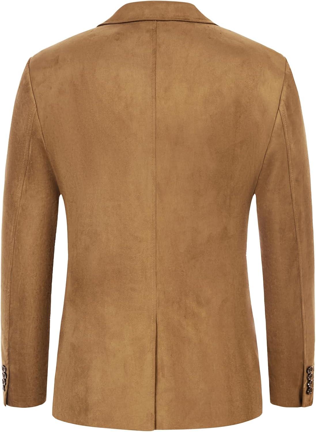 imagePJ PAUL JONES Mens Blazer Jacket Faux Leather Suit Jacket Casual 2 Buttons Suede Sport Blazer Coat with PocketsLight Tan