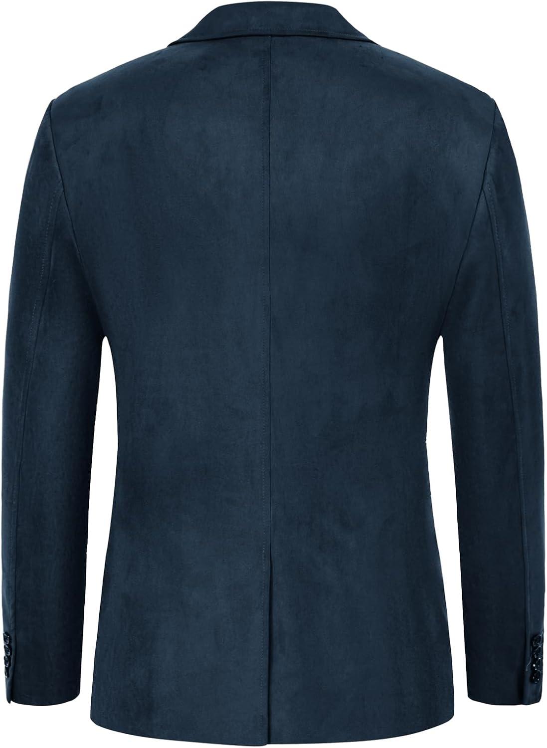 imagePJ PAUL JONES Mens Blazer Jacket Faux Leather Suit Jacket Casual 2 Buttons Suede Sport Blazer Coat with PocketsNavy Blue