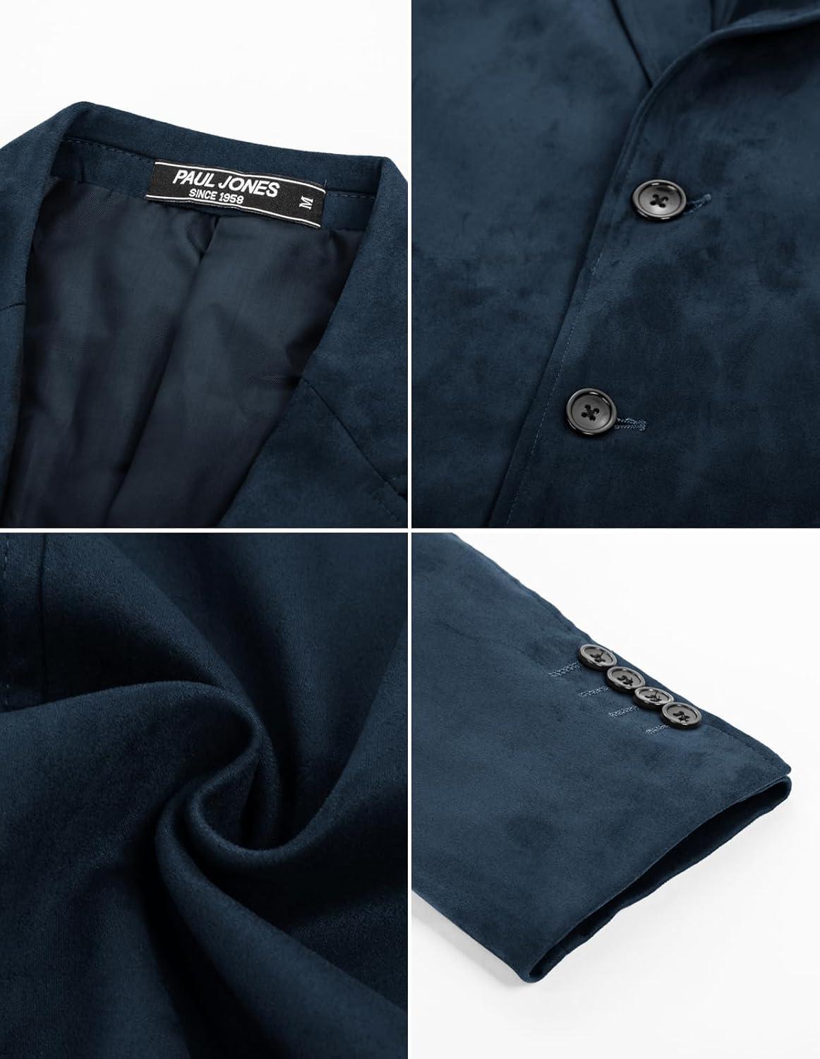 imagePJ PAUL JONES Mens Blazer Jacket Faux Leather Suit Jacket Casual 2 Buttons Suede Sport Blazer Coat with PocketsNavy Blue
