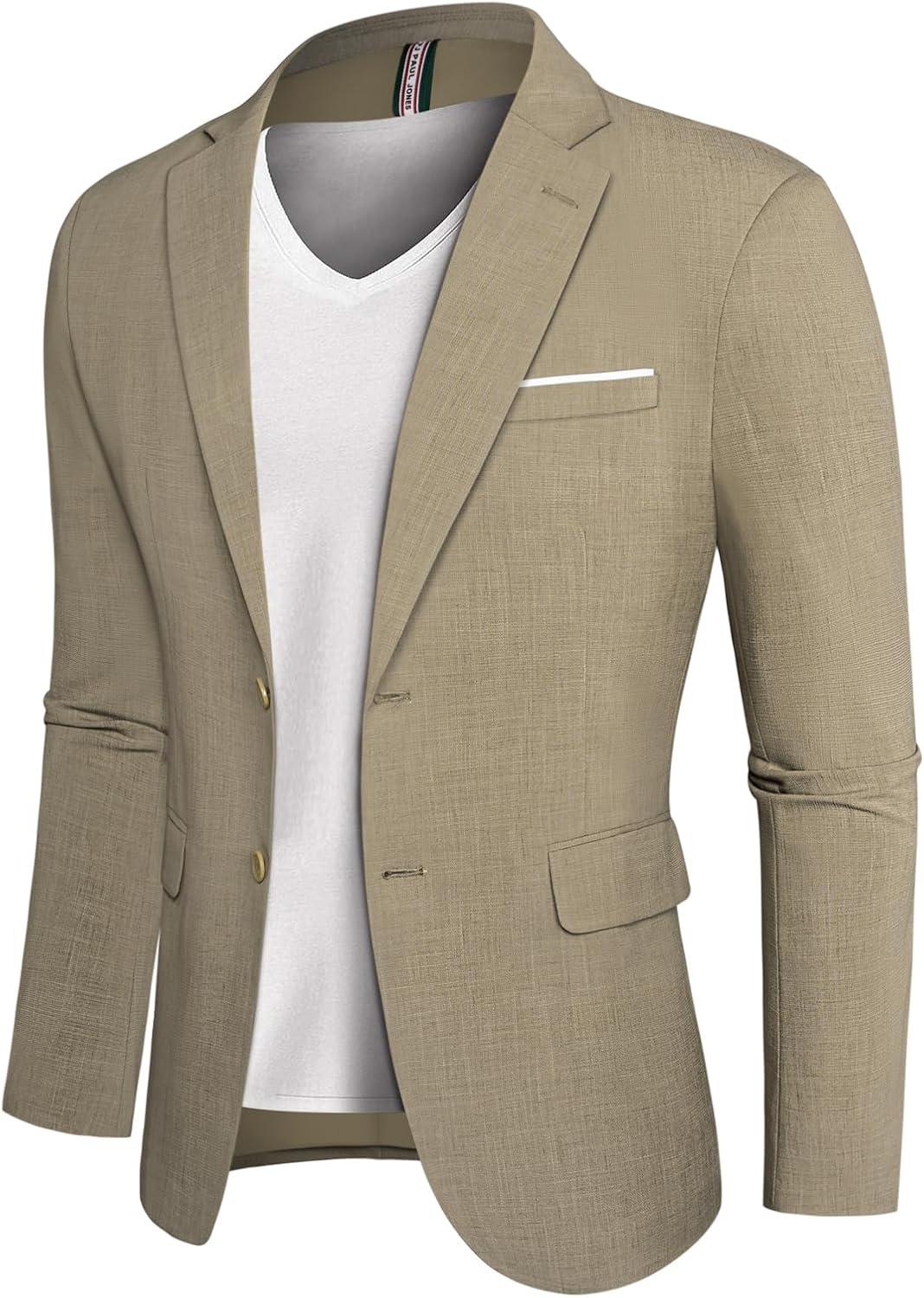 imagePJ PAUL JONES Mens Blazer Jackets Lightweight Casual Suits Stylish Sport Jacket for MenKhaki